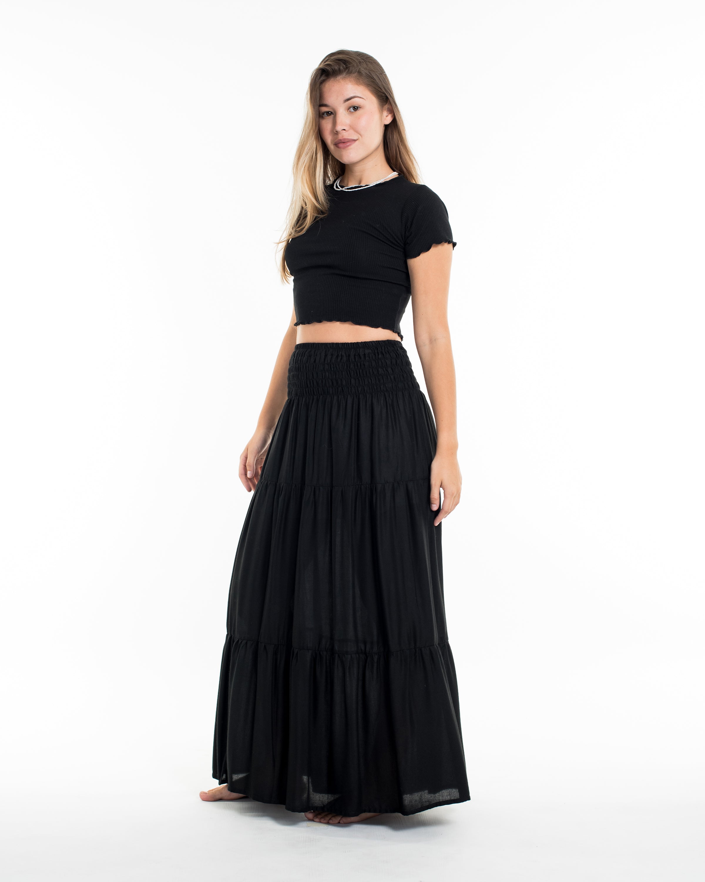 Solid Color Long Skirt in Black