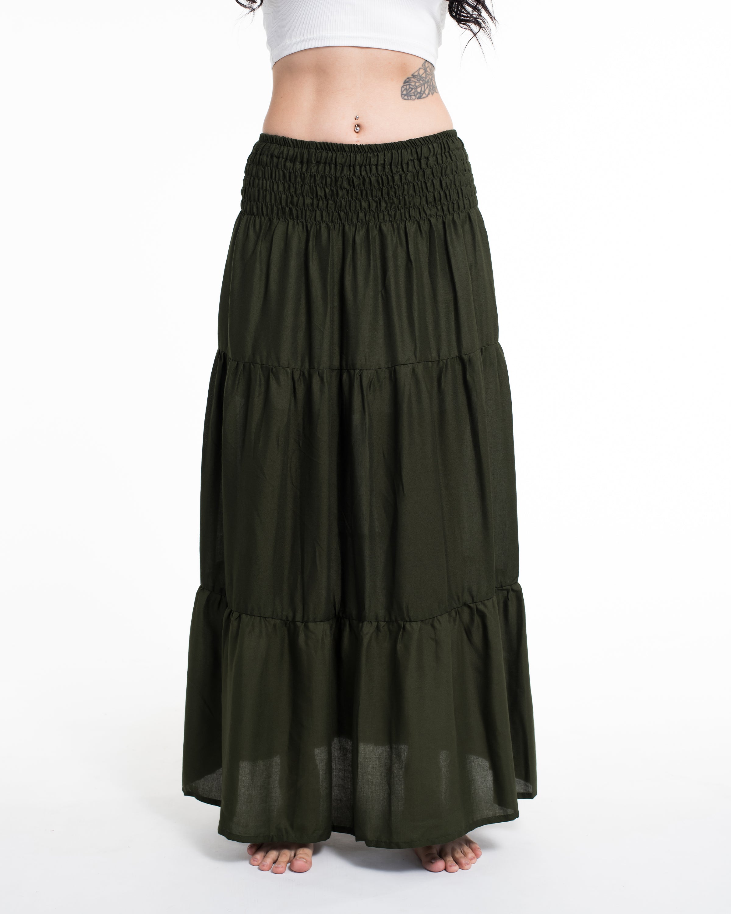 Solid Color Long Skirt in Dark Green