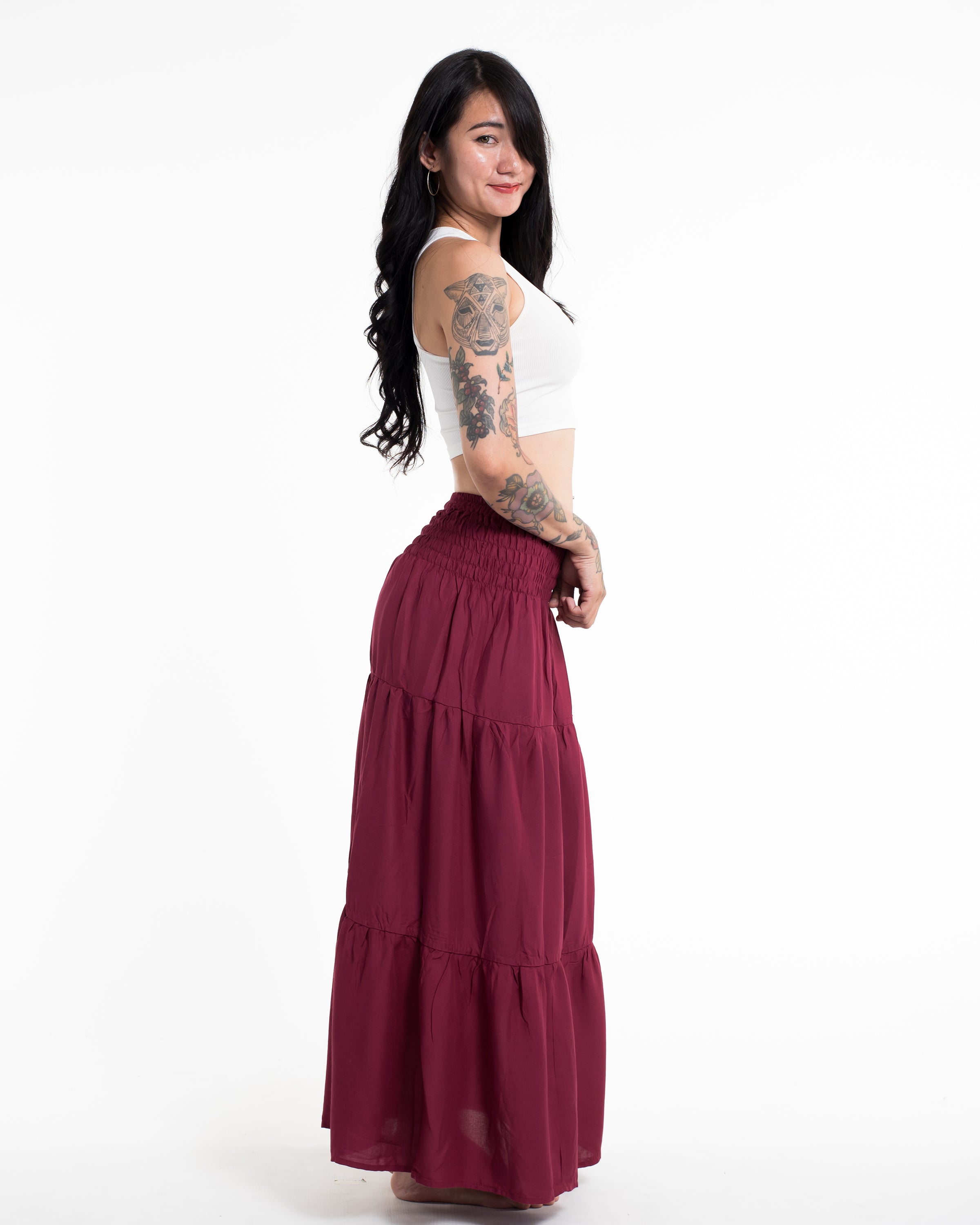 Solid Color Long Skirt in Red