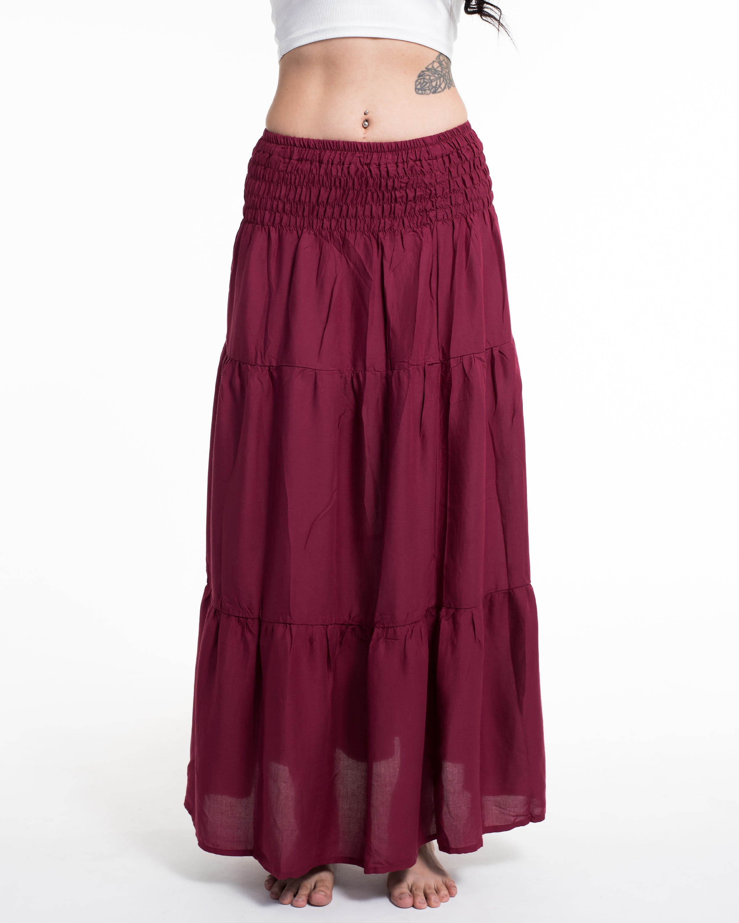 Solid Color Long Skirt in Red
