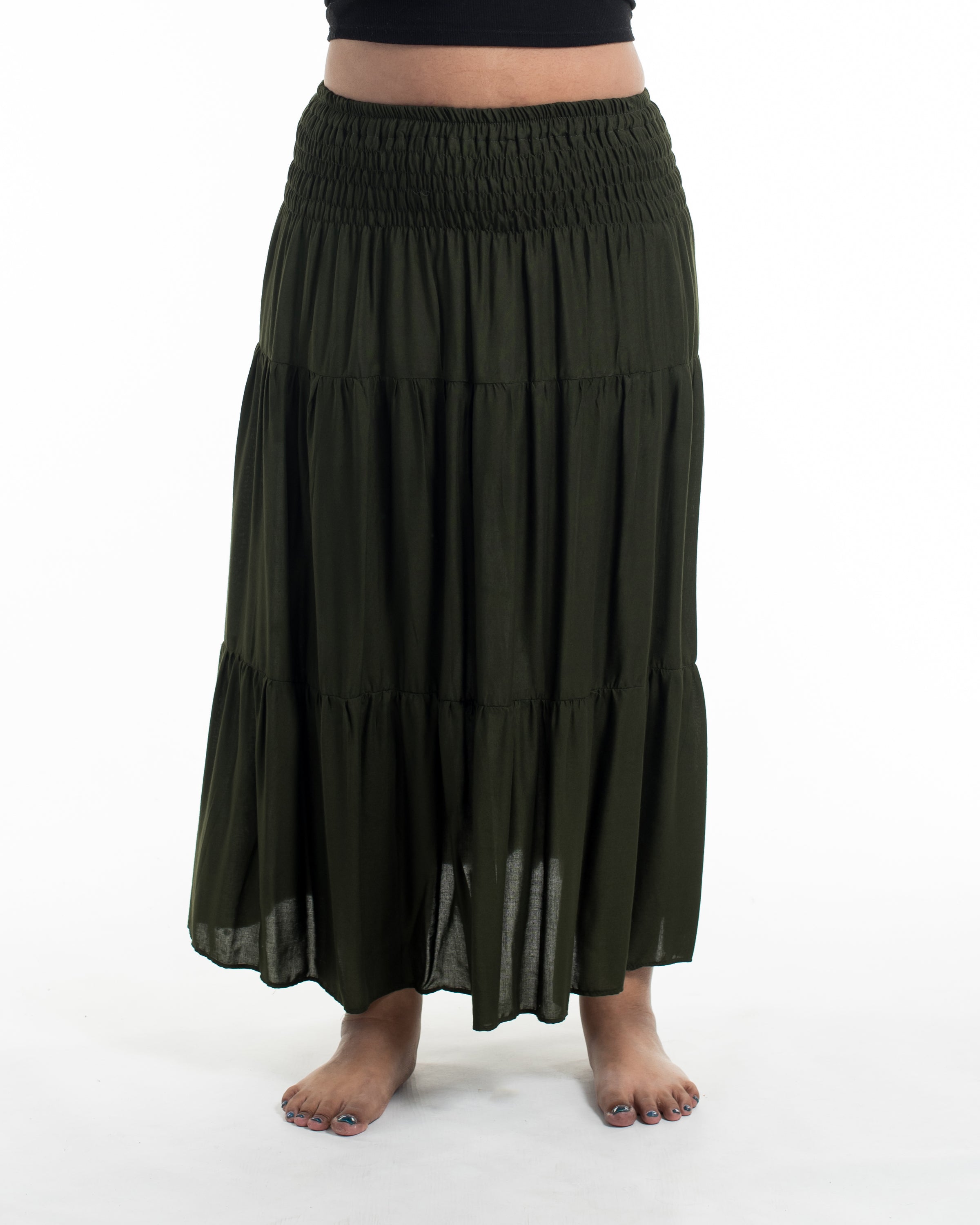 Plus Size Solid Color Midi Skirt in Dark Green