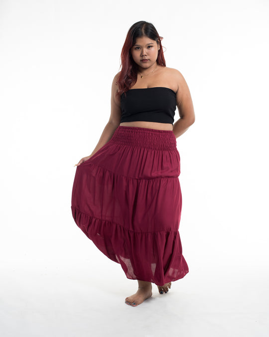 Plus Size Solid Color Midi Skirt in Red