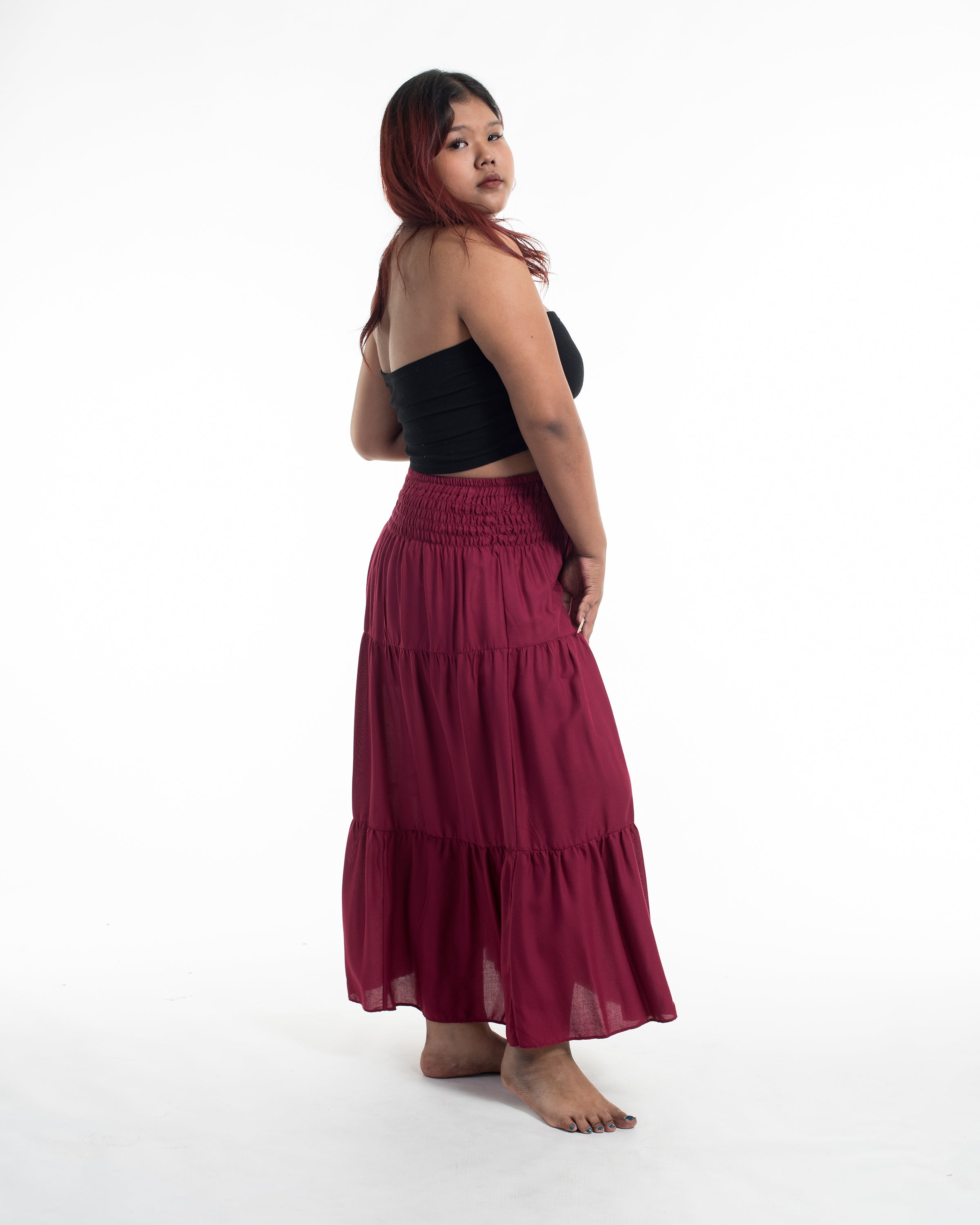 Plus Size Solid Color Midi Skirt in Red