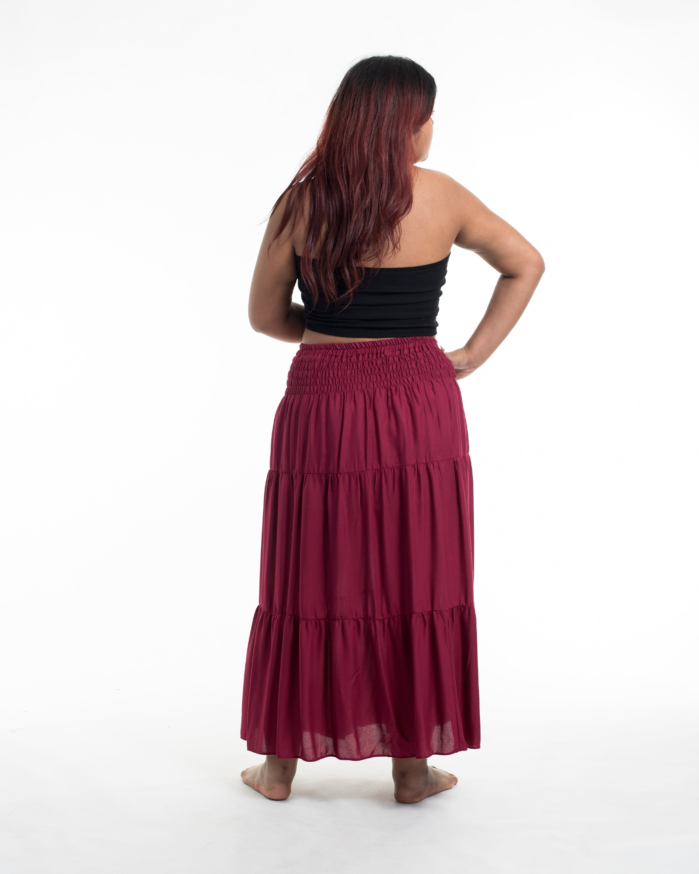 Plus Size Solid Color Midi Skirt in Red