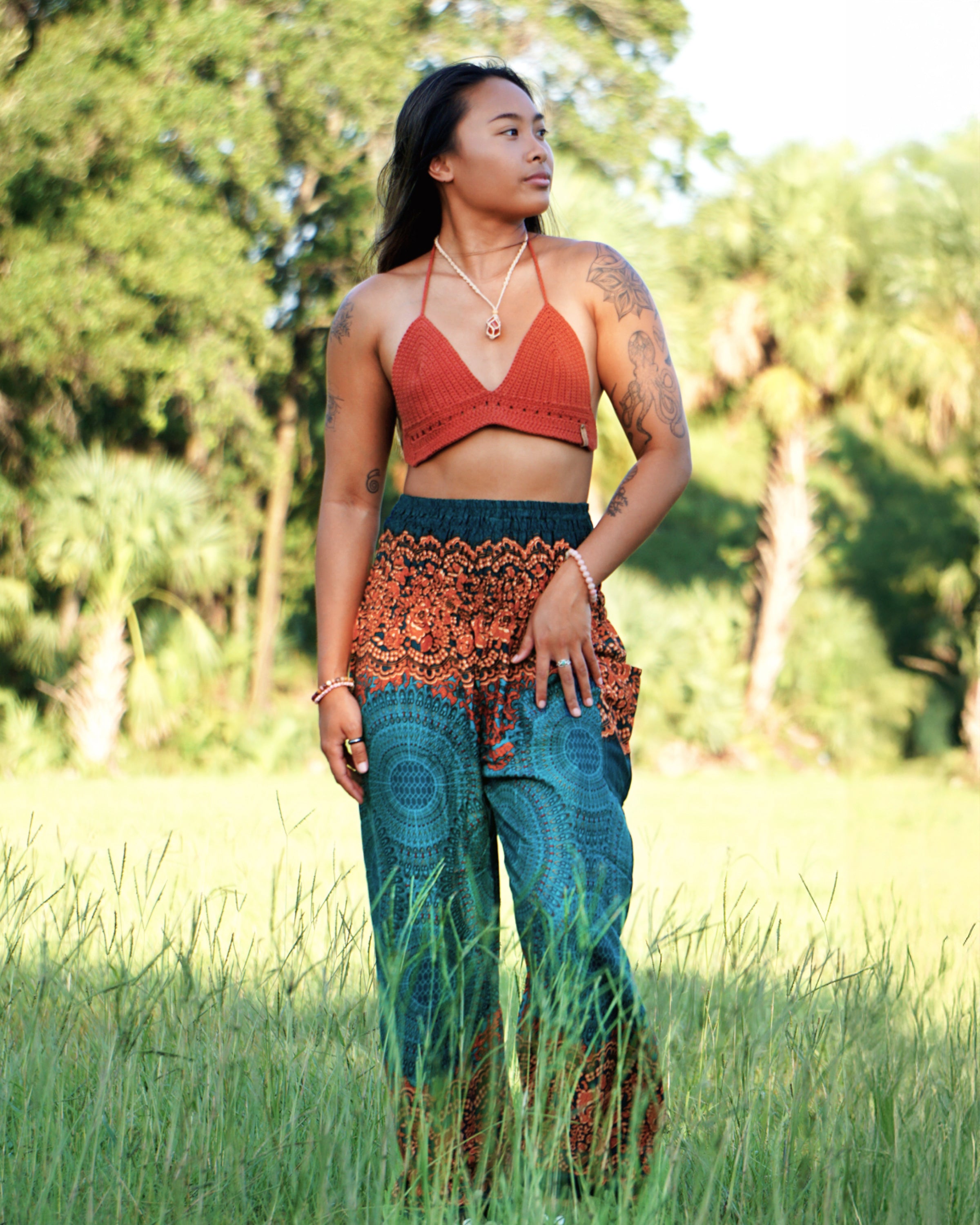 Geometric Mandalas Women's Harem Pants in Turquoise