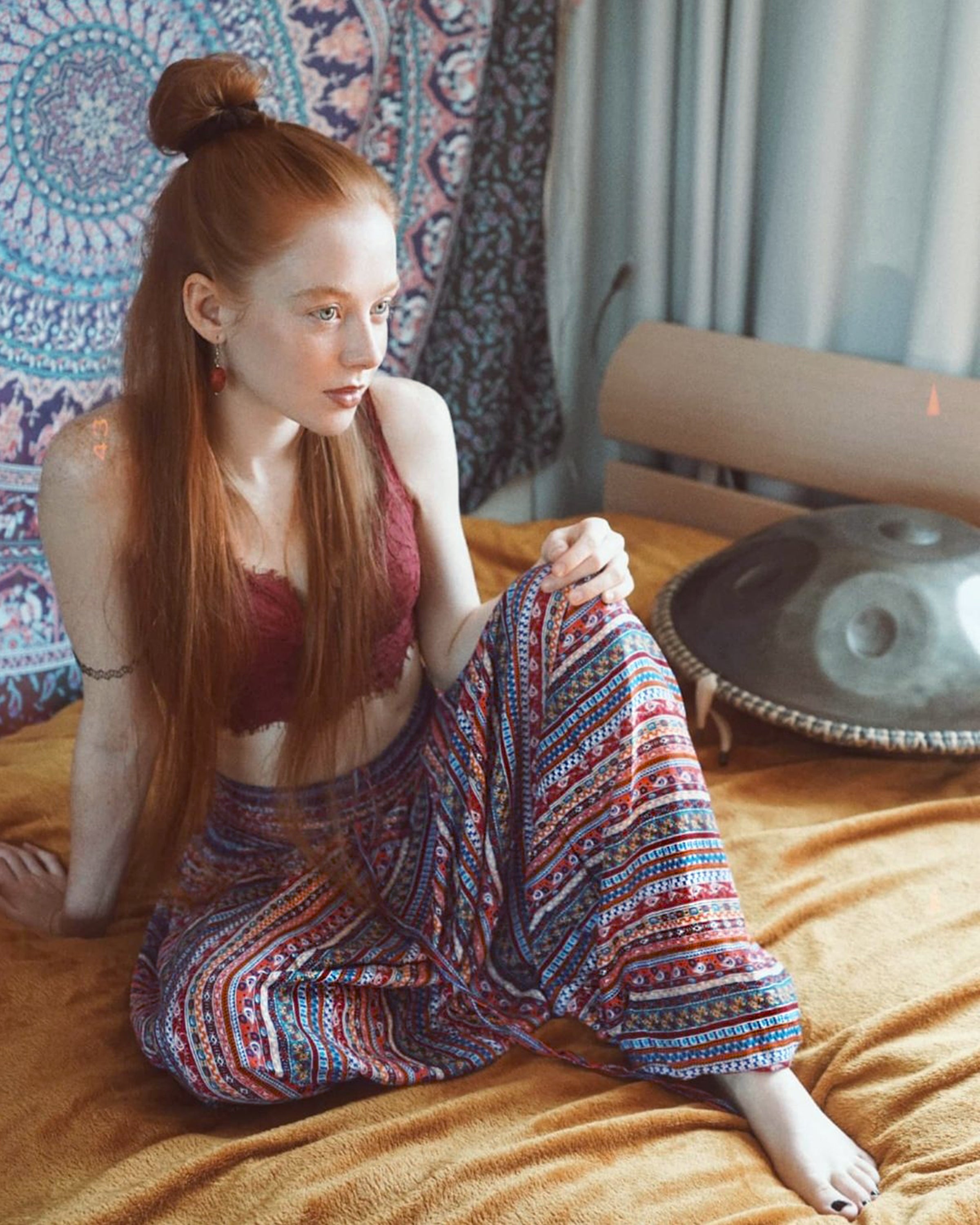 Aztec Stripes 2-in-1 Jumpsuit Harem Pants in Peach
