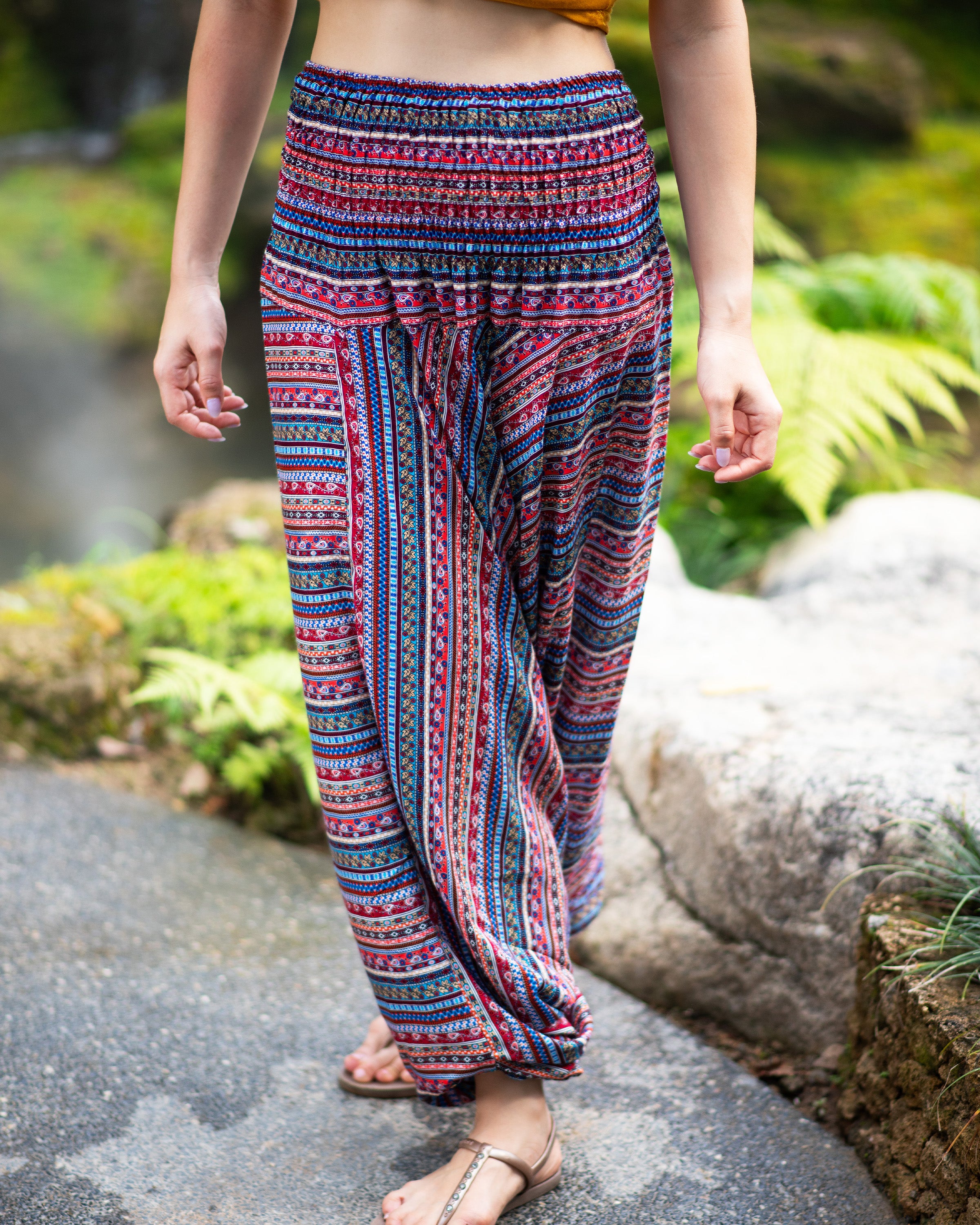 Aztec Stripes 2-in-1 Jumpsuit Harem Pants in Peach