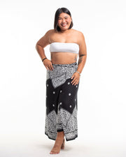 Plus Size Blooming Vines Wrap Palazzo Style Harem Pants in Black