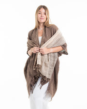 Hand-Woven Cotton Kimono Cardigan with Scarf in Brown Cream