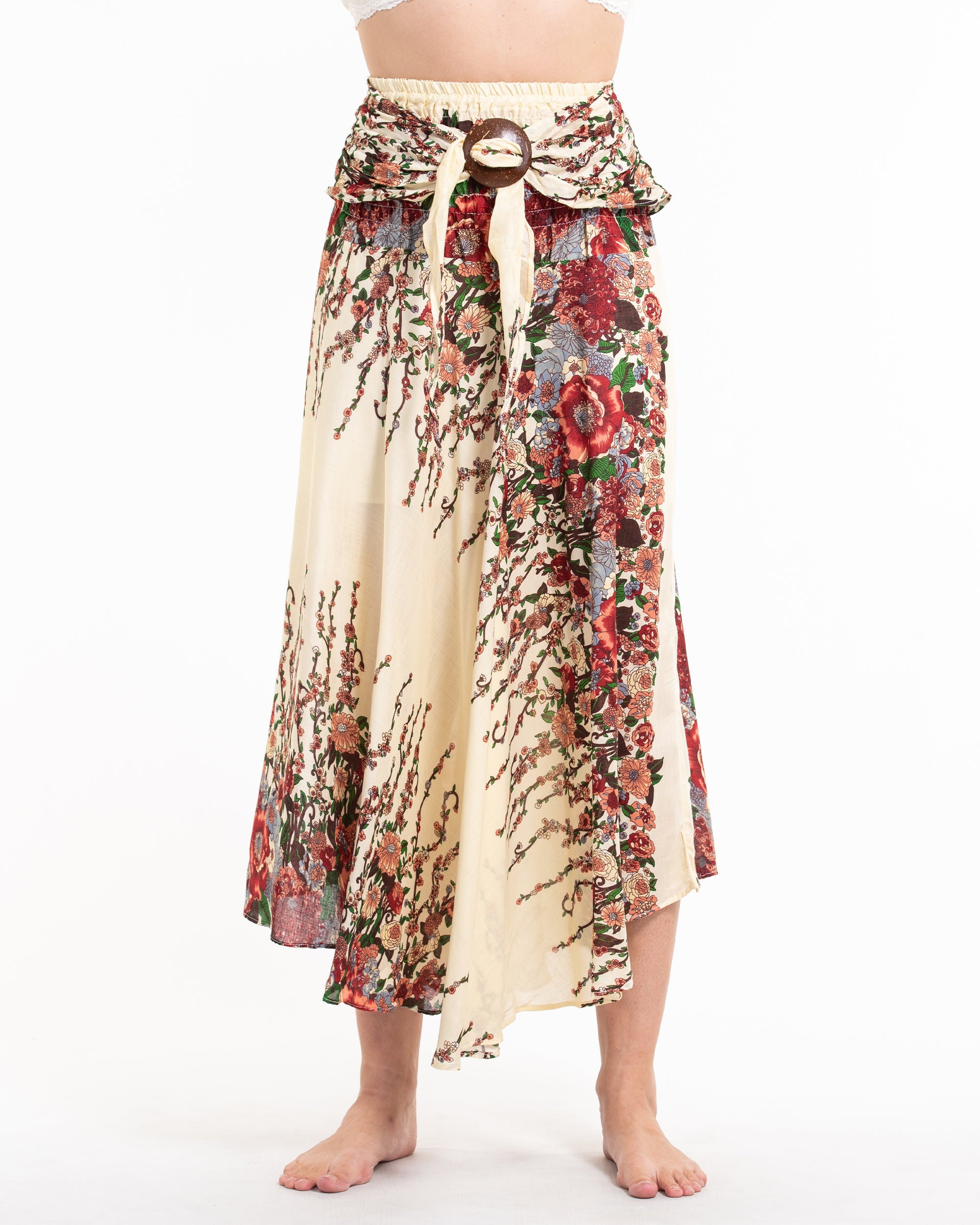 Floral Handkerchief Midi Skirt in Cream