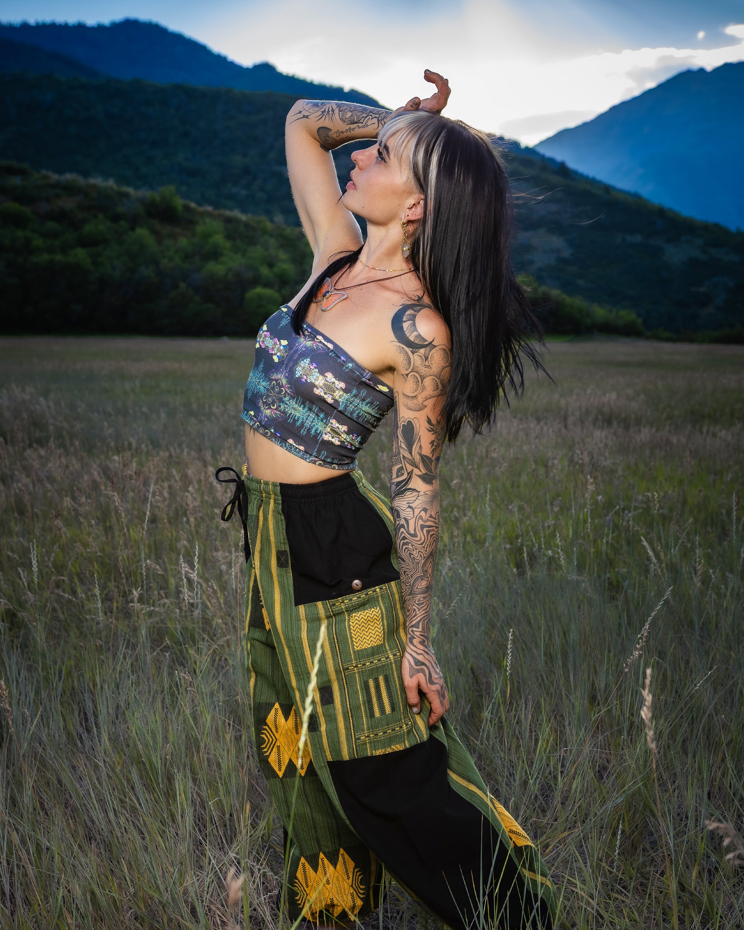 Two Tone Thai Hill Tribe Fabric Women's Cotton Pants in Green
