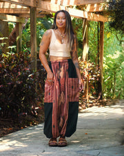 Two Tone Thai Hill Tribe Fabric Women's Cotton Pants in Brick