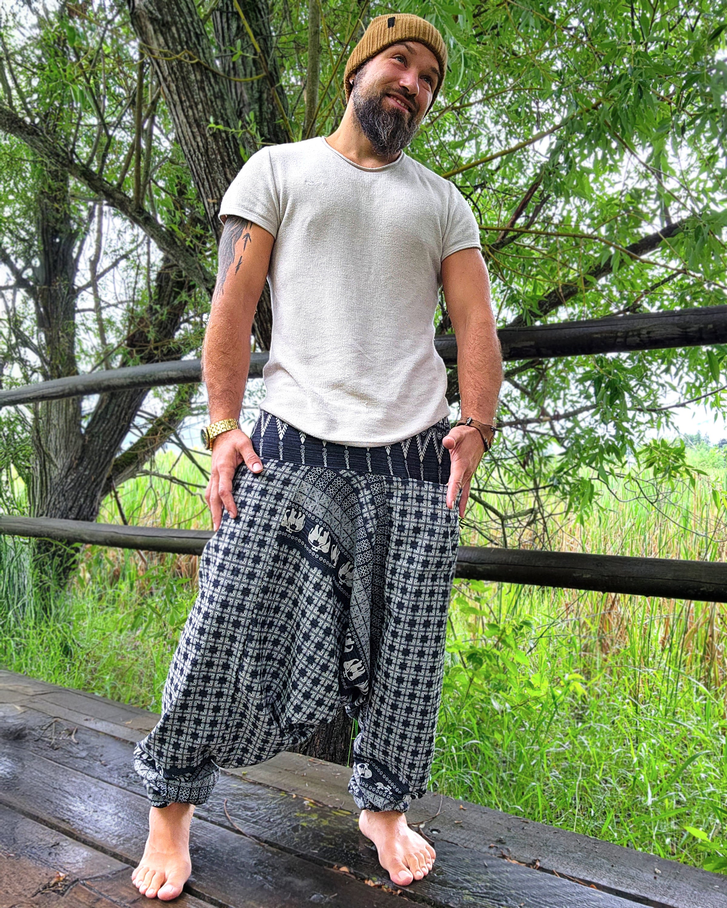 Hill Tribe Elephant Men's Elephant Pants in Black – Harem Pants