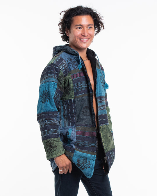 Patchwork Stone Washed Cotton Jacket in Blue 02