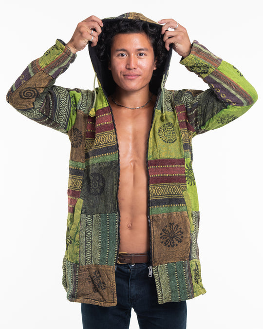Patchwork Stone Washed Cotton Jacket in Green 02
