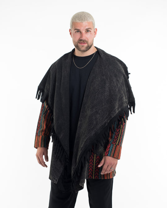 Tribal Cloak Jacket | Stonewash Drape in Black