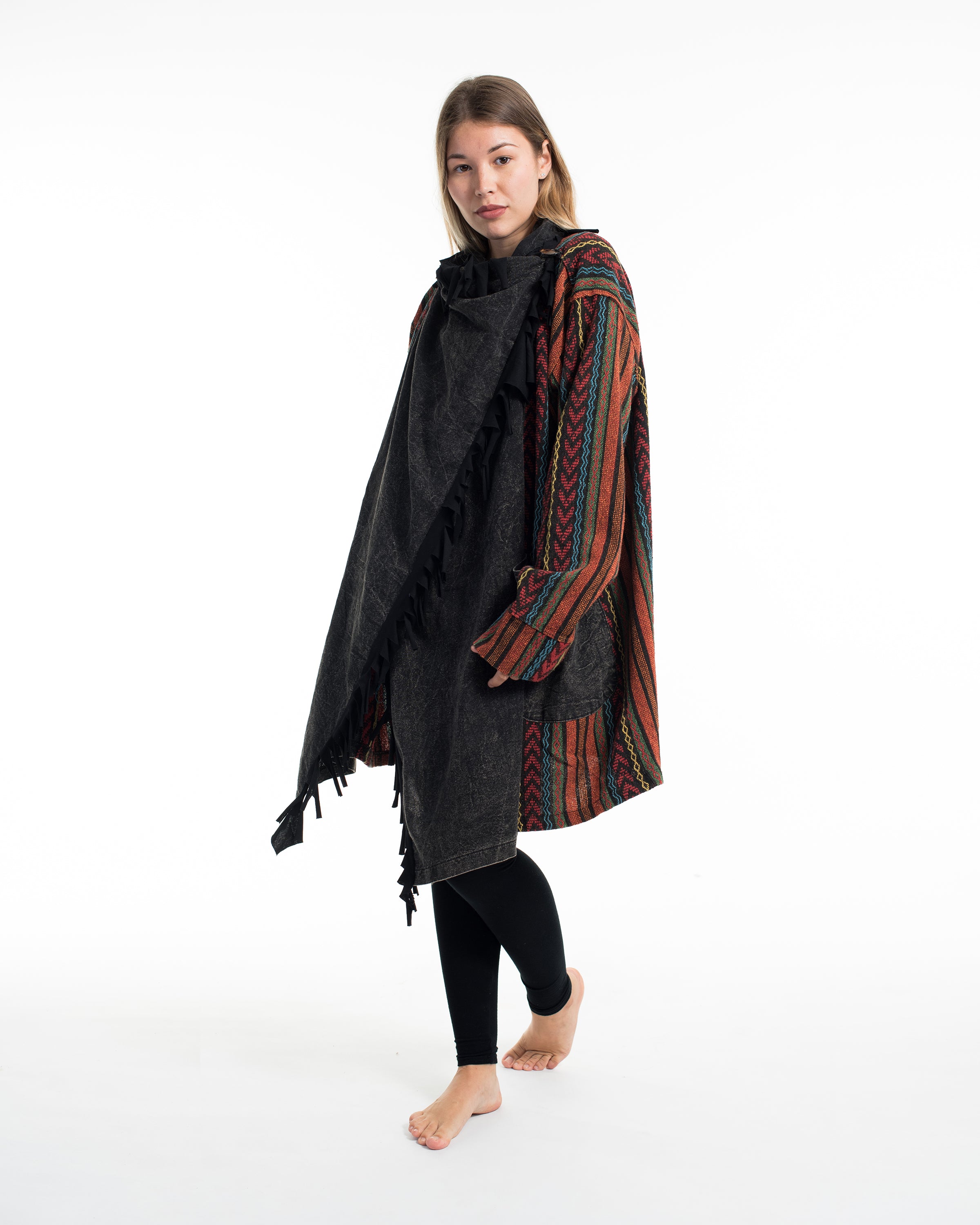 Tribal Cloak Jacket | Stonewash Drape in Black