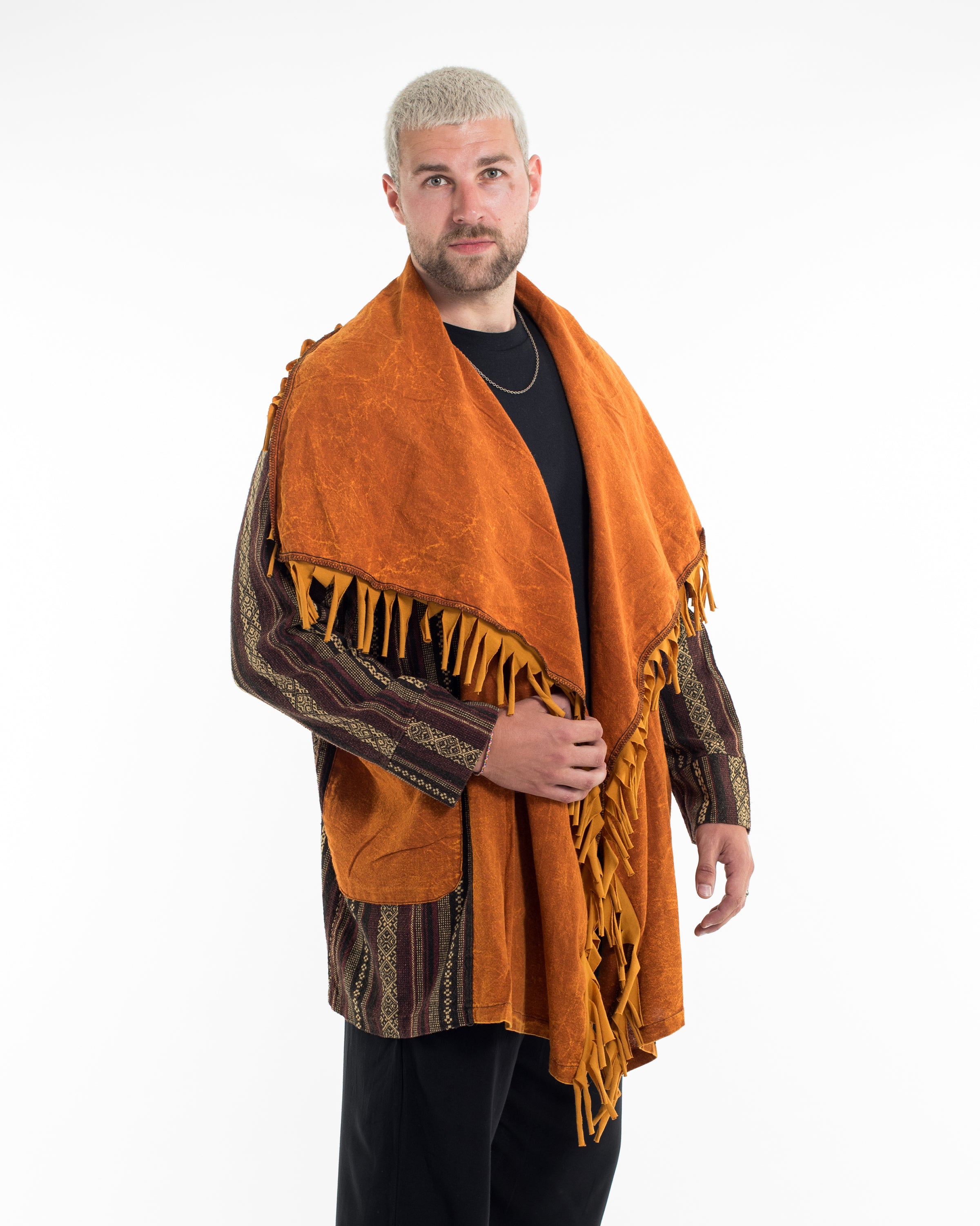 Tribal Cloak Jacket | Stonewash Drape in Brown