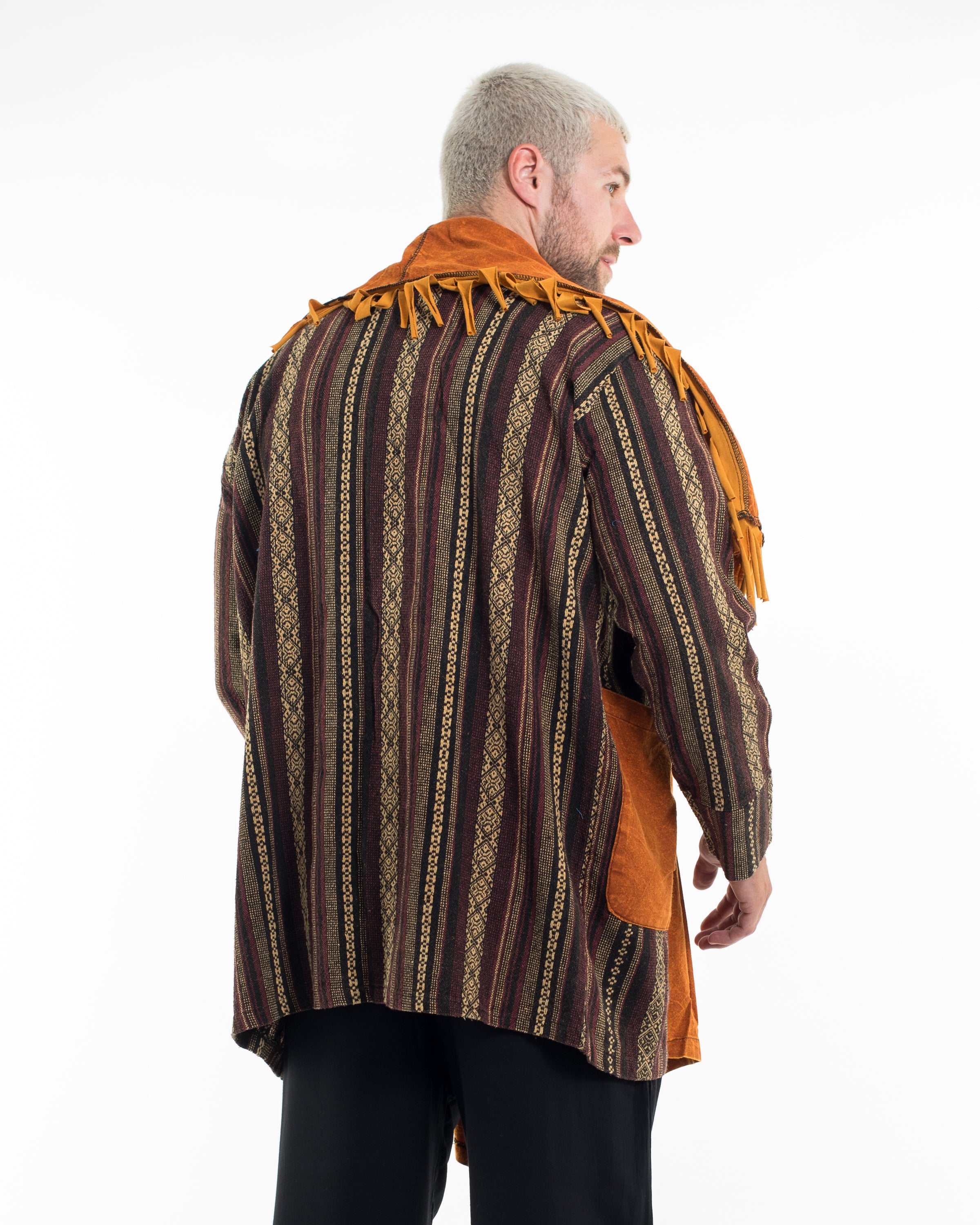 Tribal Cloak Jacket | Stonewash Drape in Brown