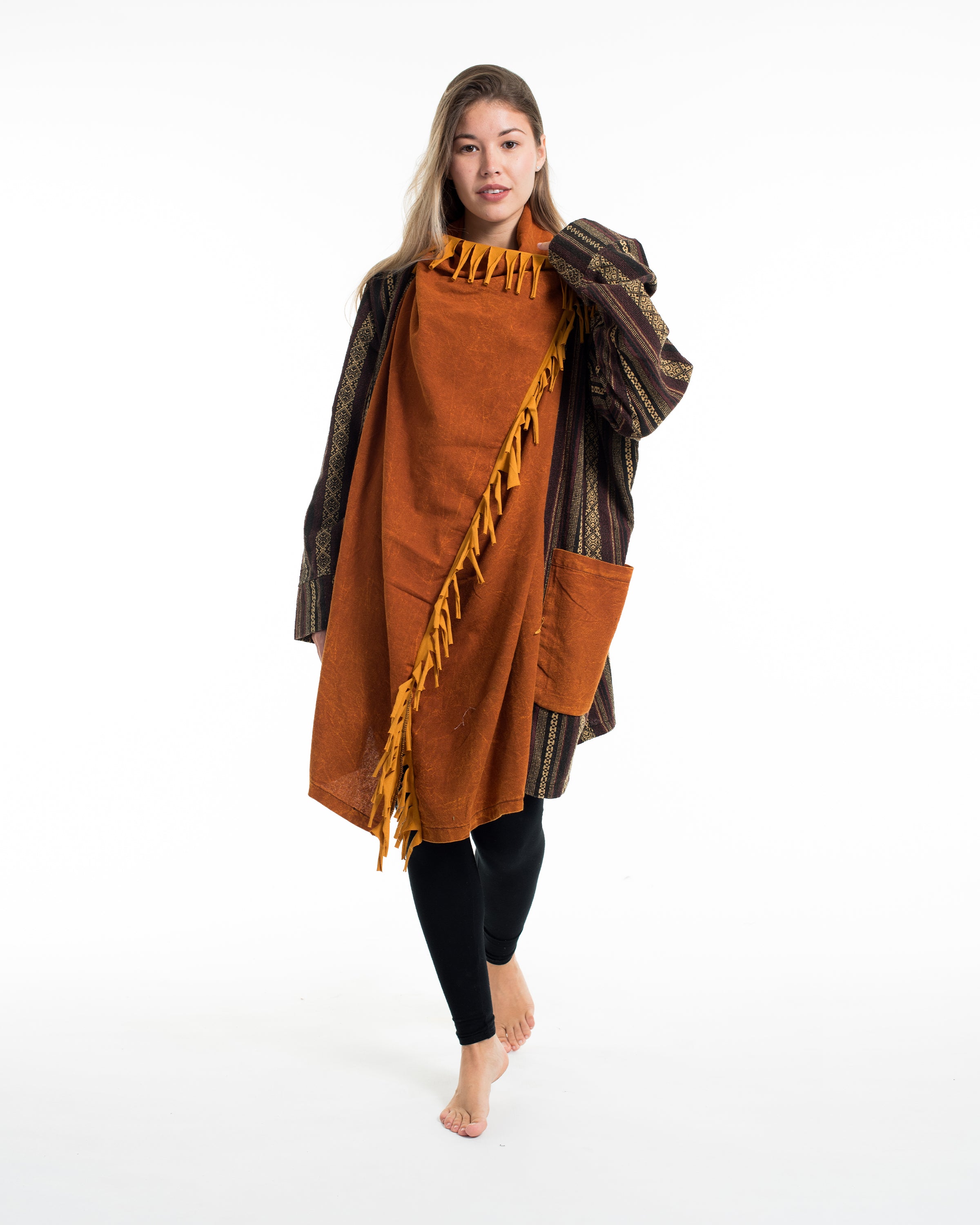Tribal Cloak Jacket | Stonewash Drape in Brown