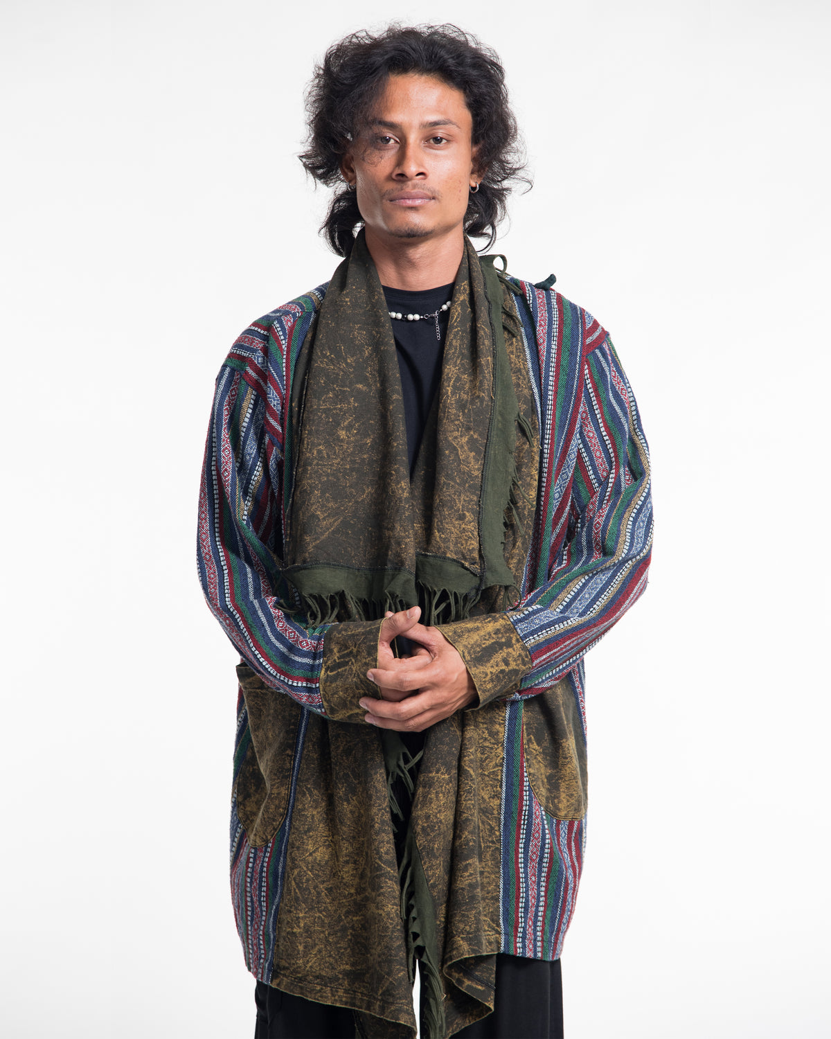 Tribal Cloak Jacket | Stonewash Drape in Olive Gold