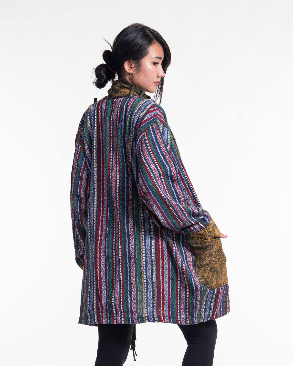 Tribal Cloak Jacket | Stonewash Drape in Olive Gold