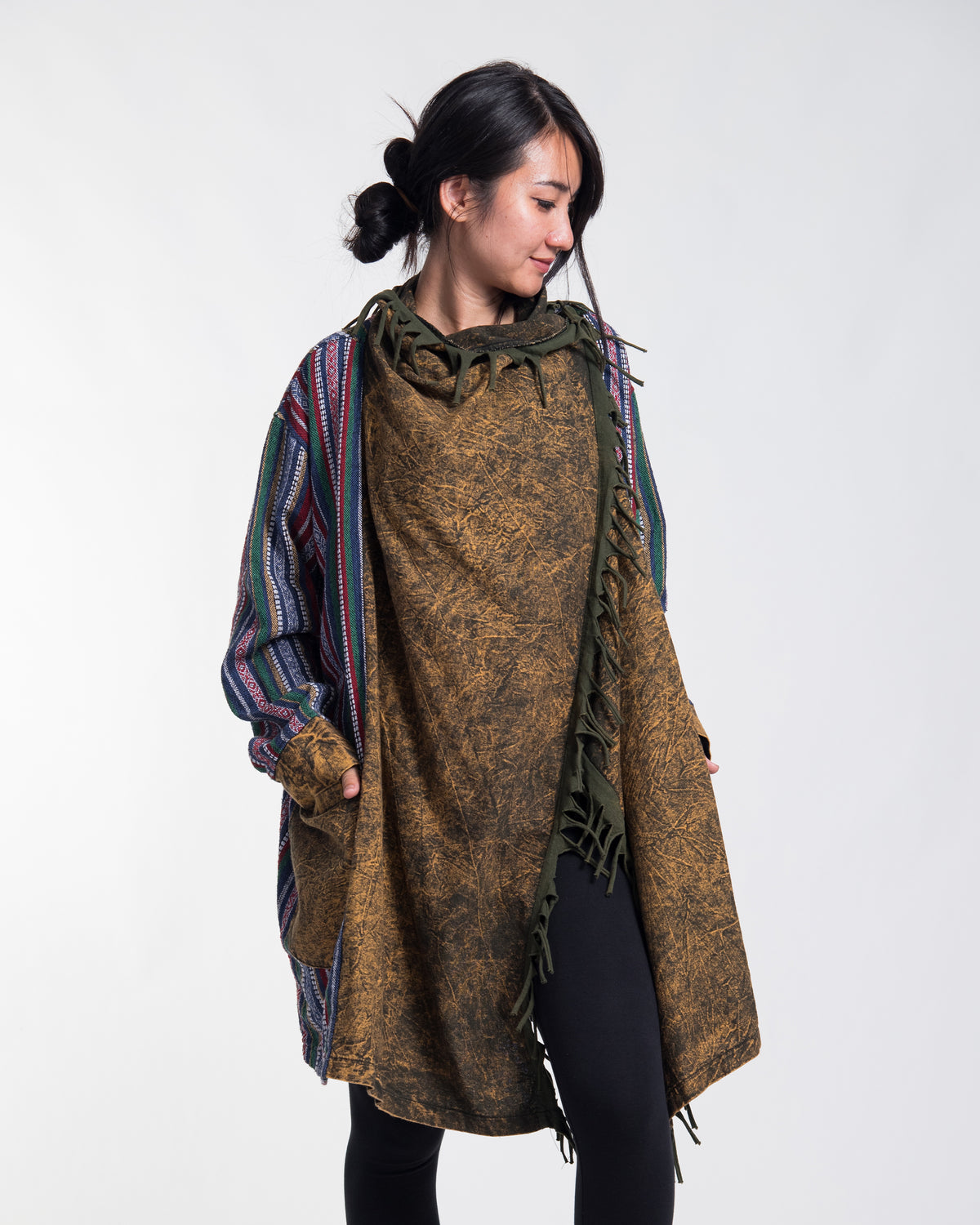 Tribal Cloak Jacket | Stonewash Drape in Olive Gold