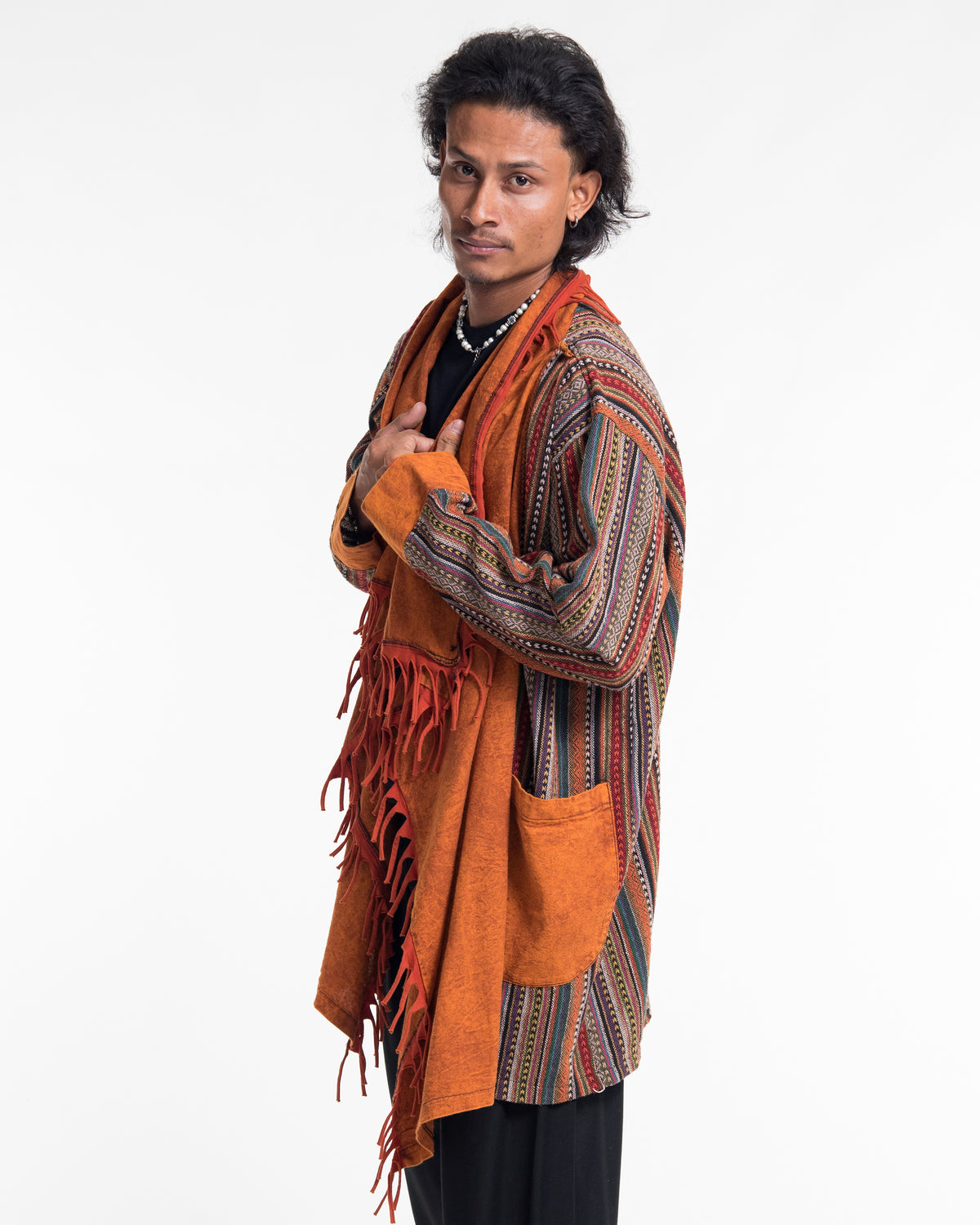 Tribal Cloak Jacket | Stonewash Drape in Orange