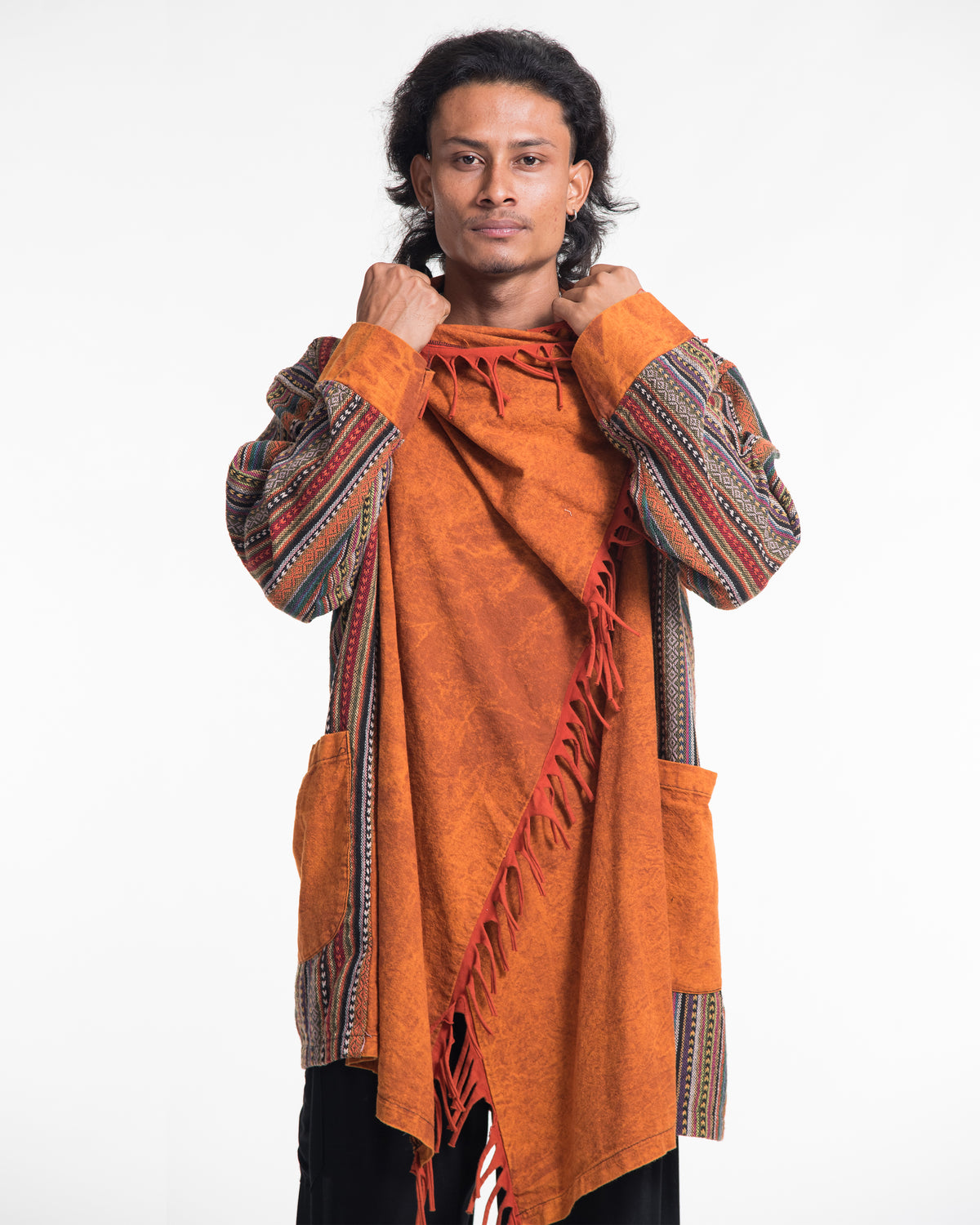 Tribal Cloak Jacket | Stonewash Drape in Orange