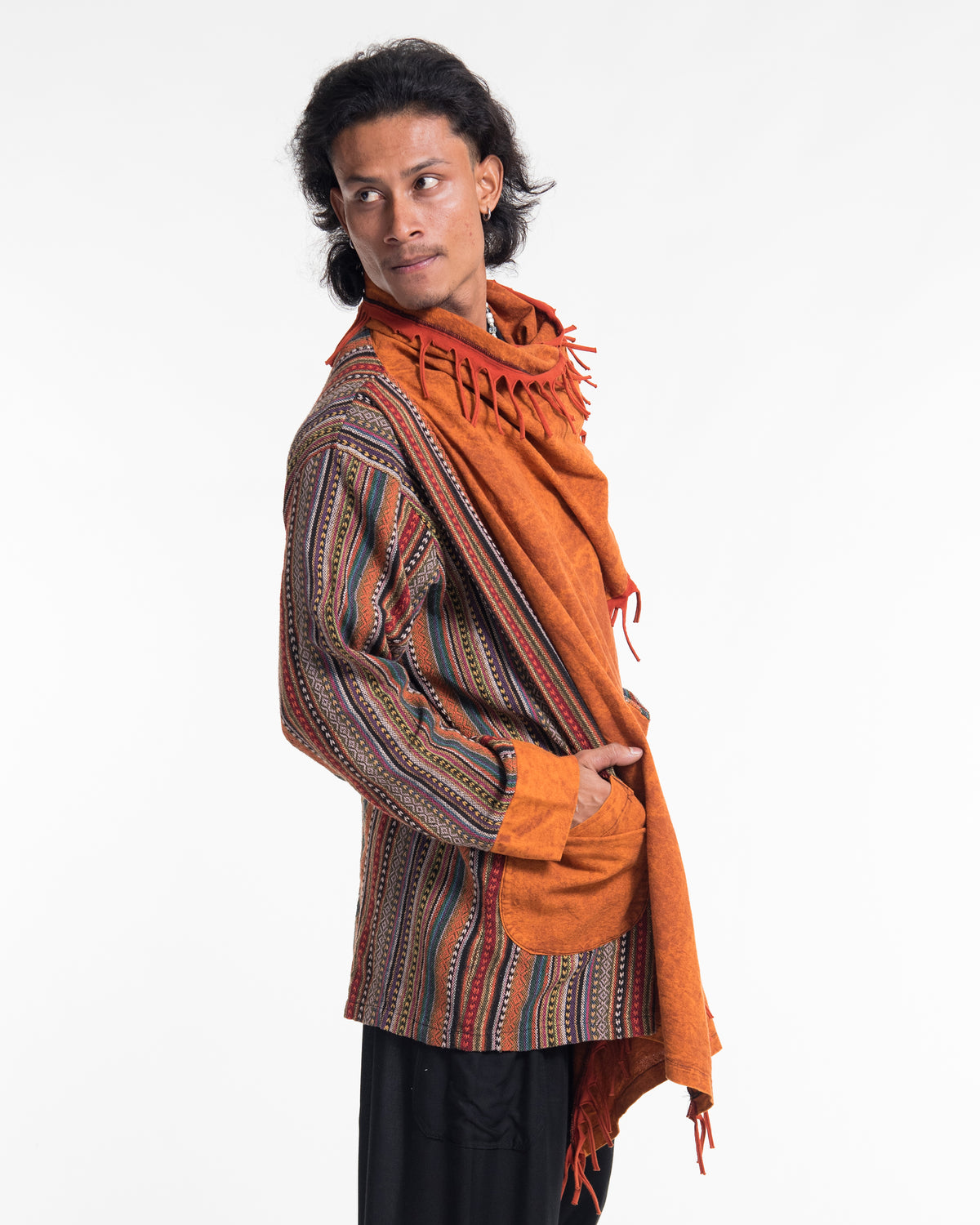 Tribal Cloak Jacket | Stonewash Drape in Orange