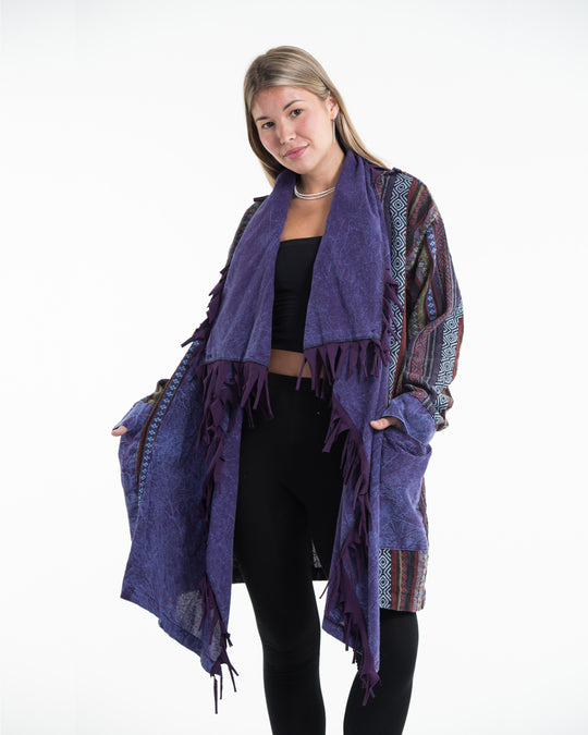 Tribal Cloak Jacket | Stonewash Drape in Purple