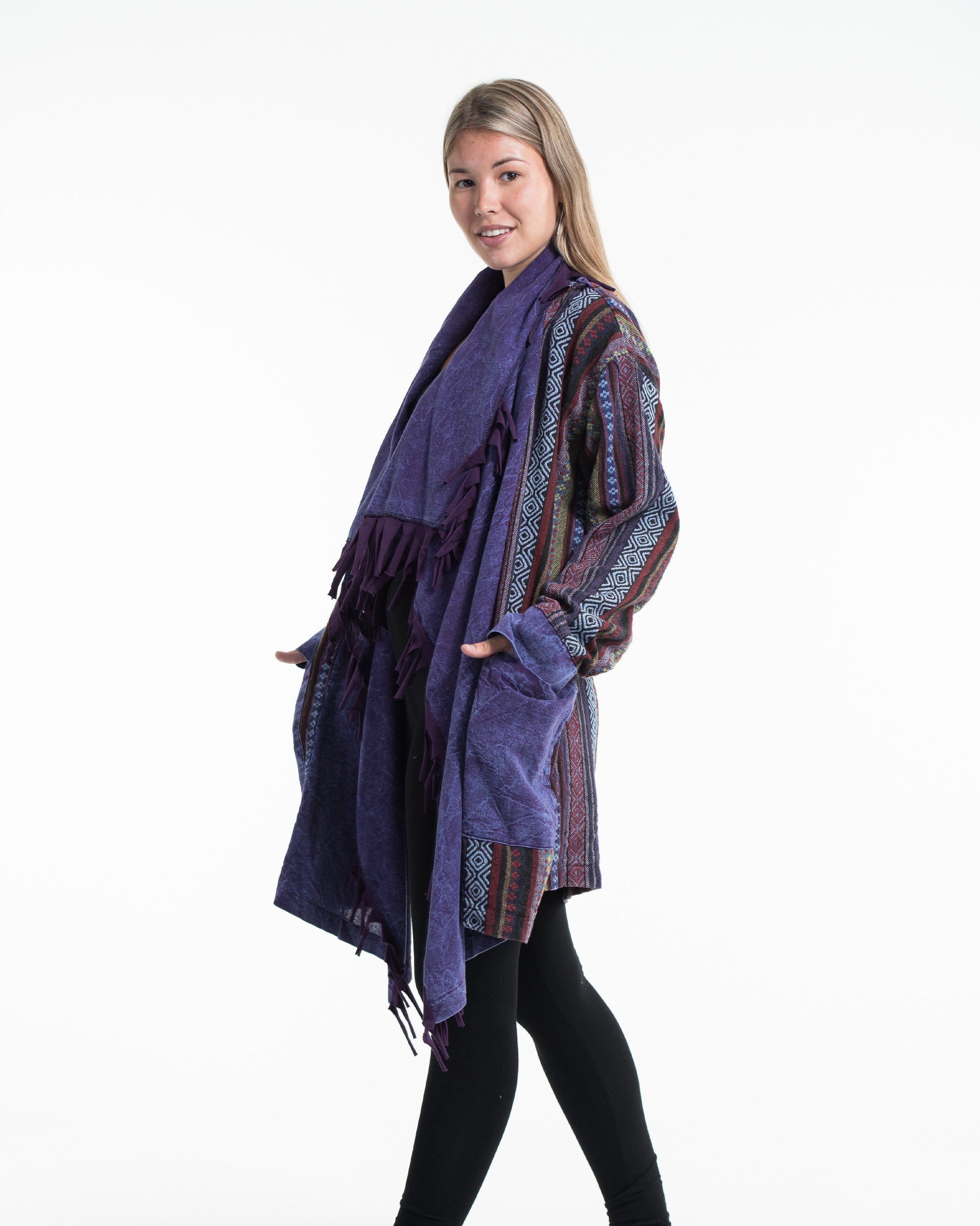 Tribal Cloak Jacket | Stonewash Drape in Purple