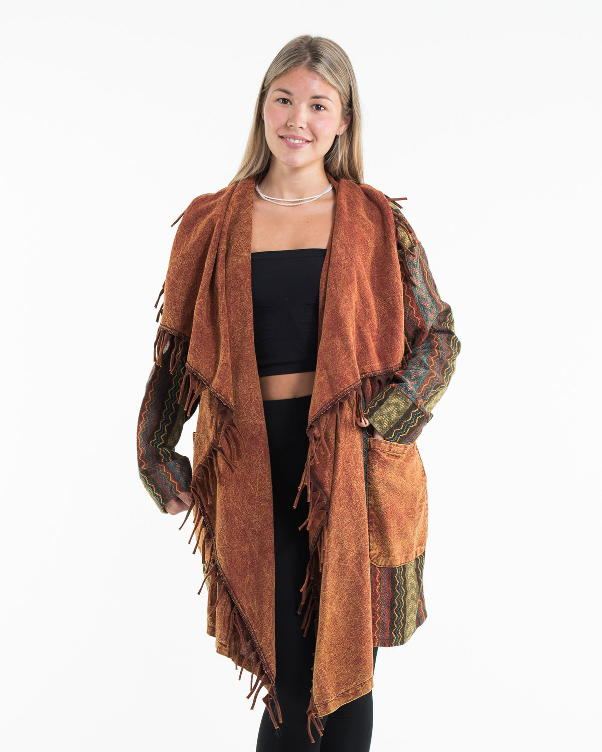 Cloak Jacket Rust Tribal Cloak Jacket | Stonewash Drape in Rust – Harem Pants