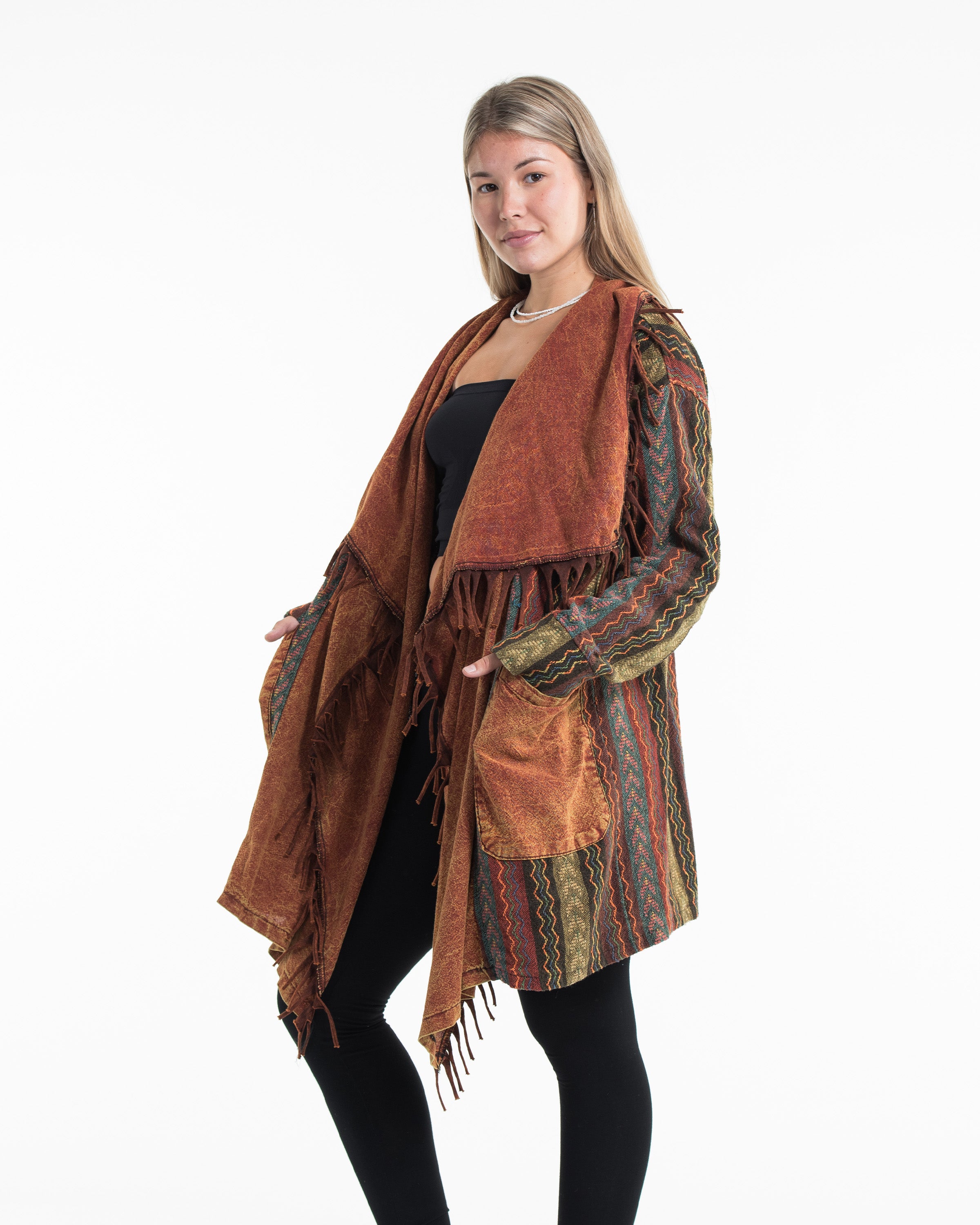 Tribal Cloak Jacket | Stonewash Drape in Rust