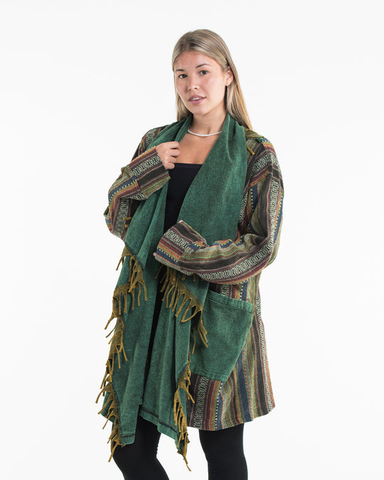 Tribal Cloak Jacket | Stonewash Drape in Green