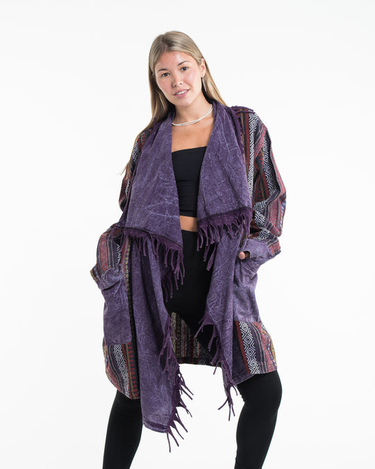 Tribal Cloak Jacket | Stonewash Drape in Violet