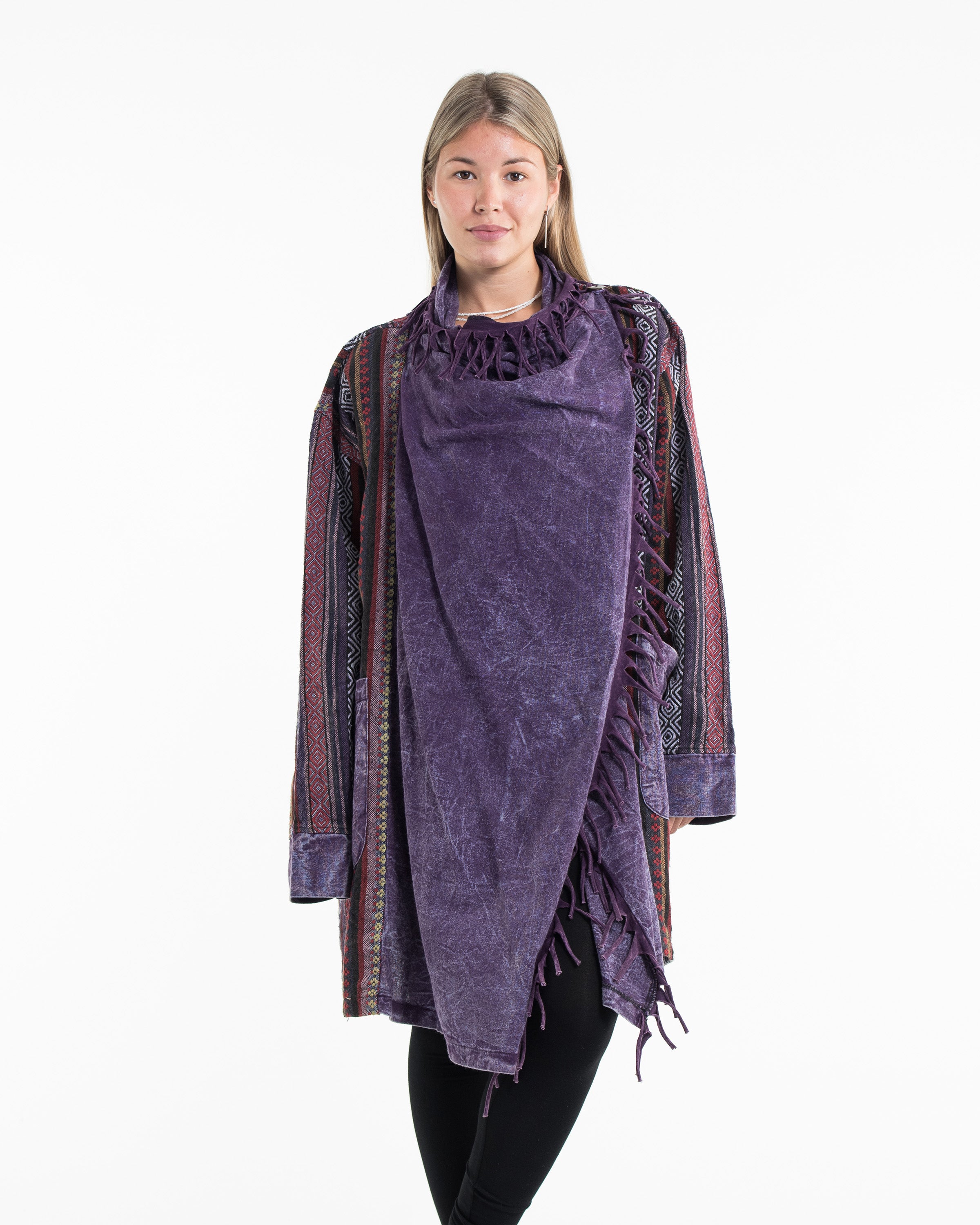 Tribal Cloak Jacket | Stonewash Drape in Violet