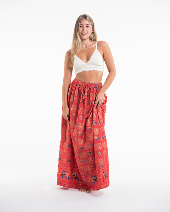 Elephant Print Midi Skirt in Red