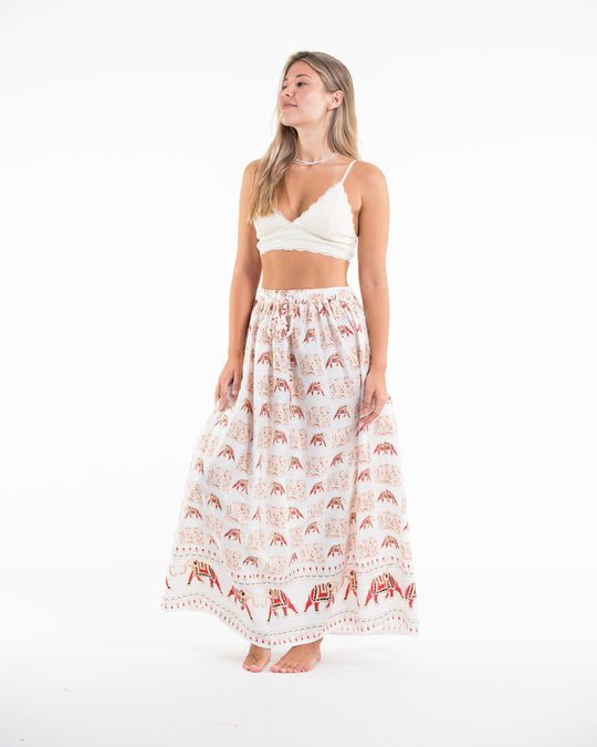 Elephant Print Midi Skirt in White