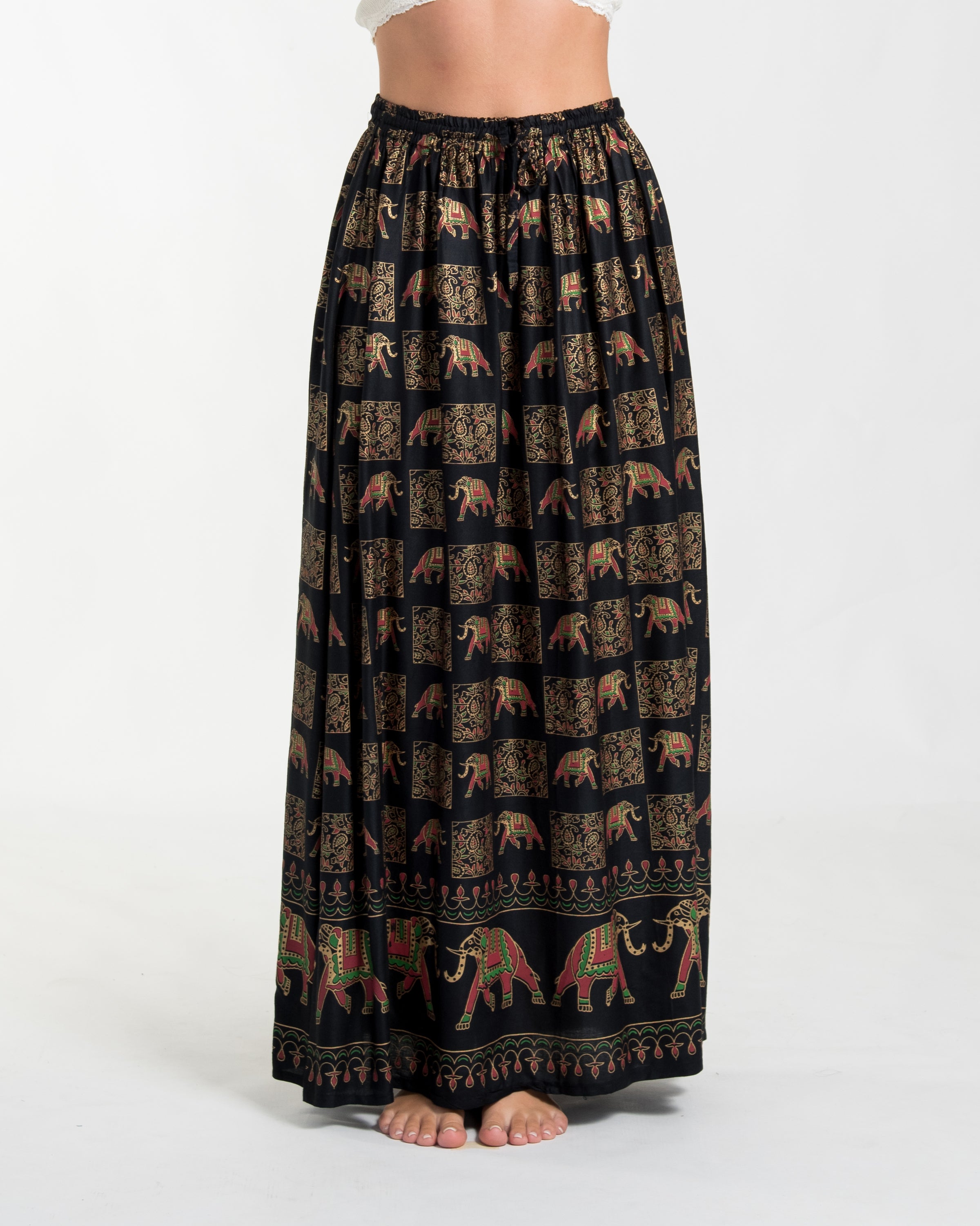 Elephant Print Midi Skirt in Black