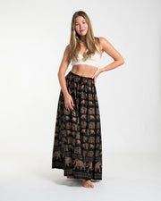 Elephant Print Midi Skirt in Black