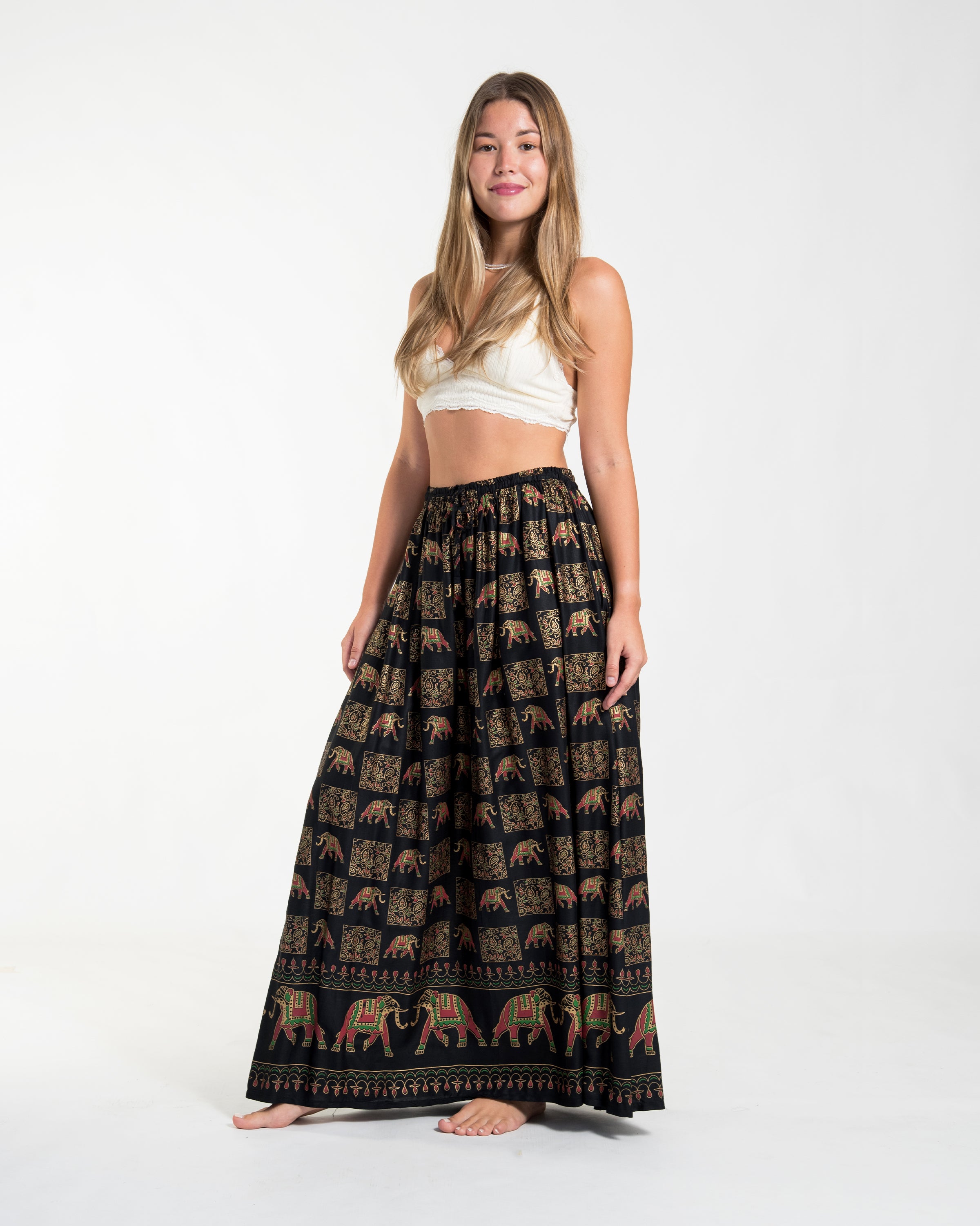 Elephant Print Midi Skirt in Black