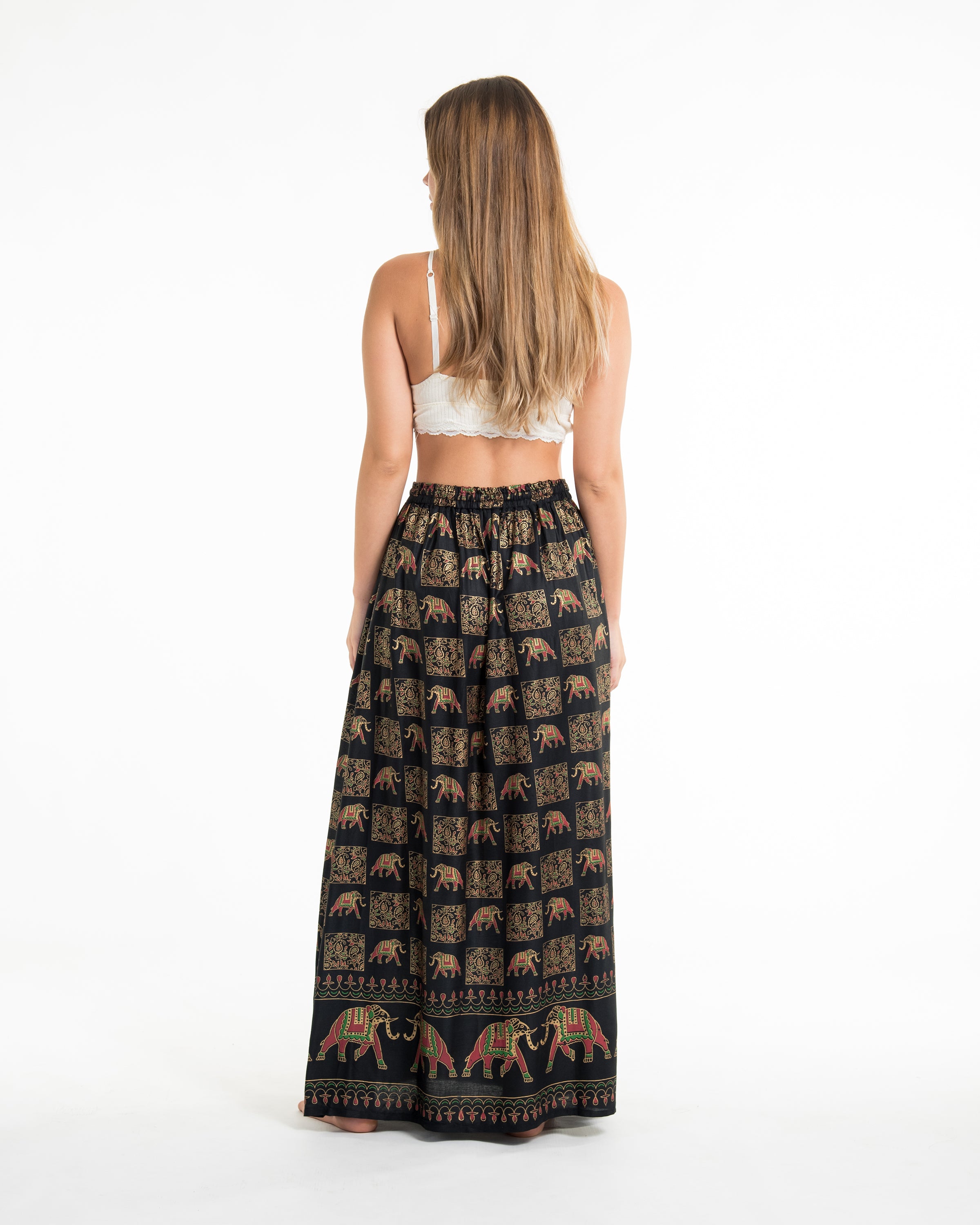 Elephant Print Midi Skirt in Black