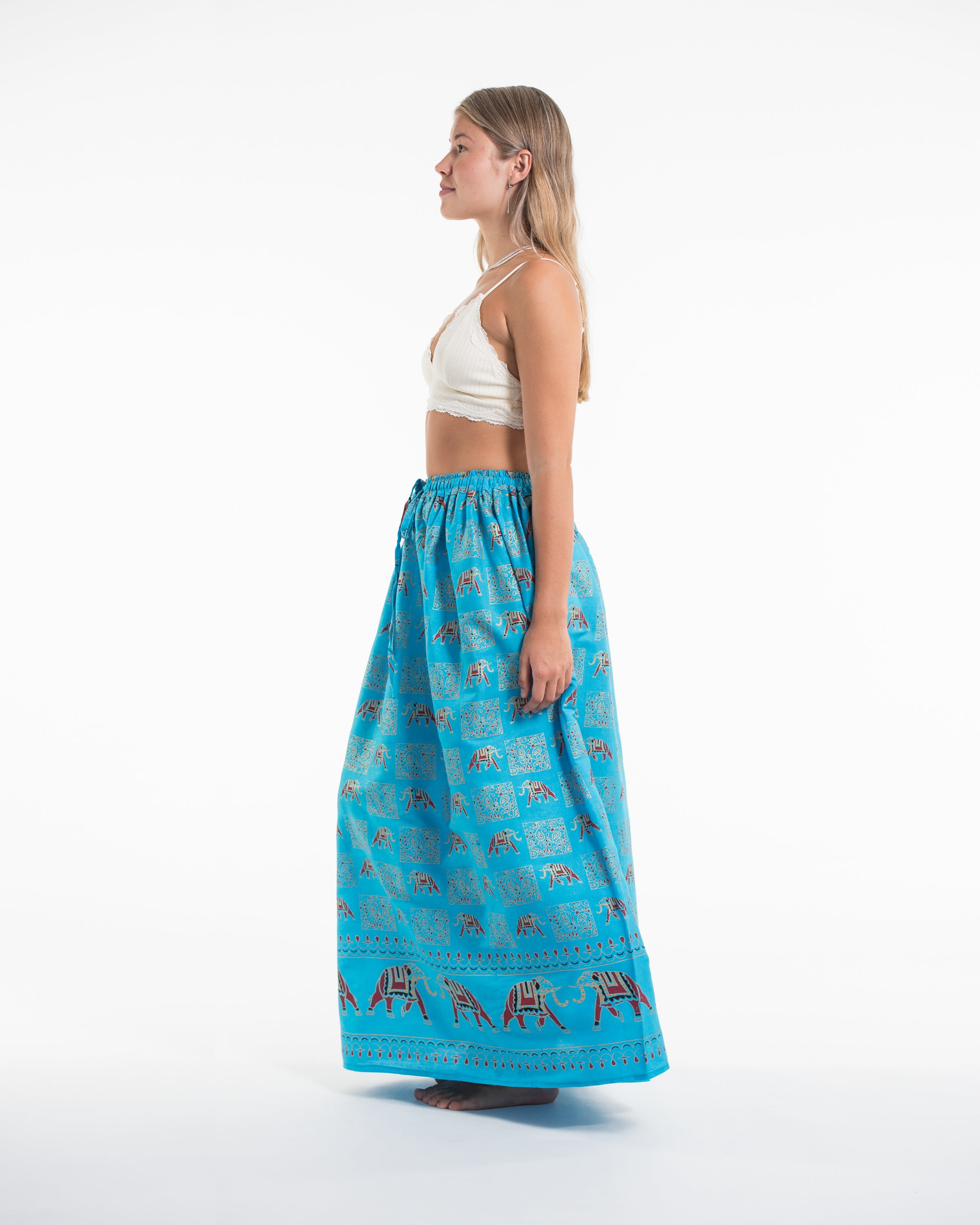 Elephant Print Midi Skirt in Blue
