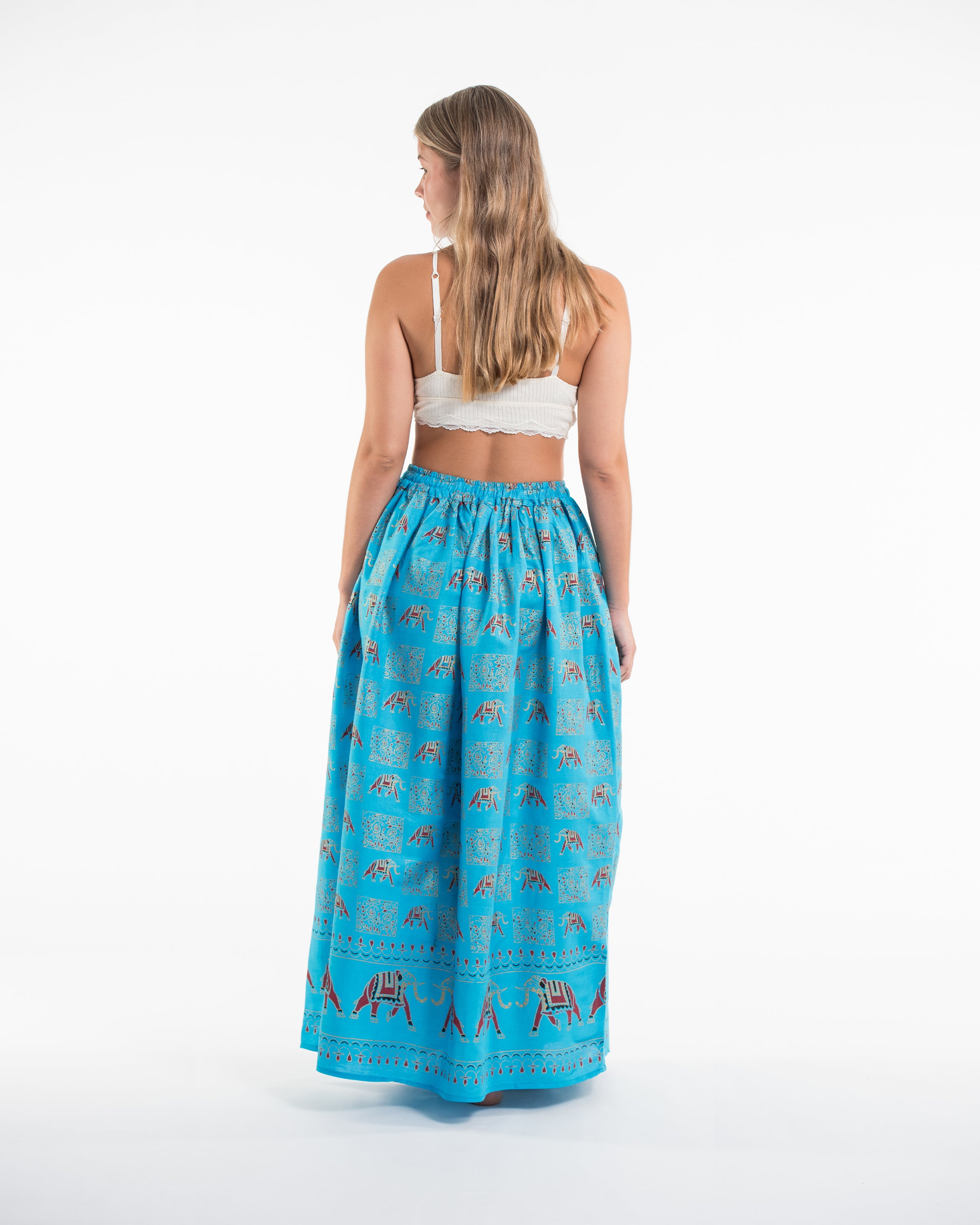 Elephant Print Midi Skirt in Blue
