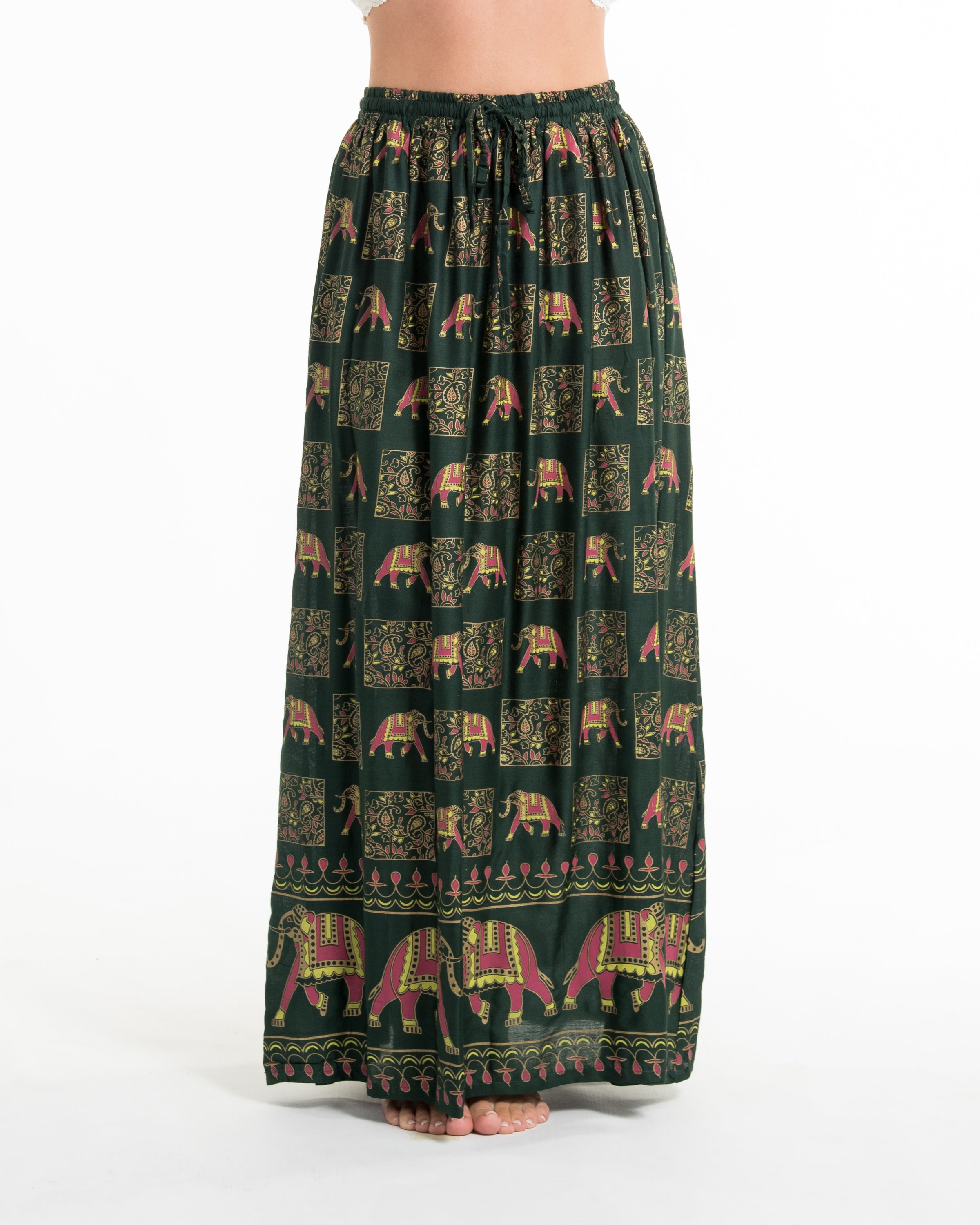 Elephant Print Midi Skirt in Green
