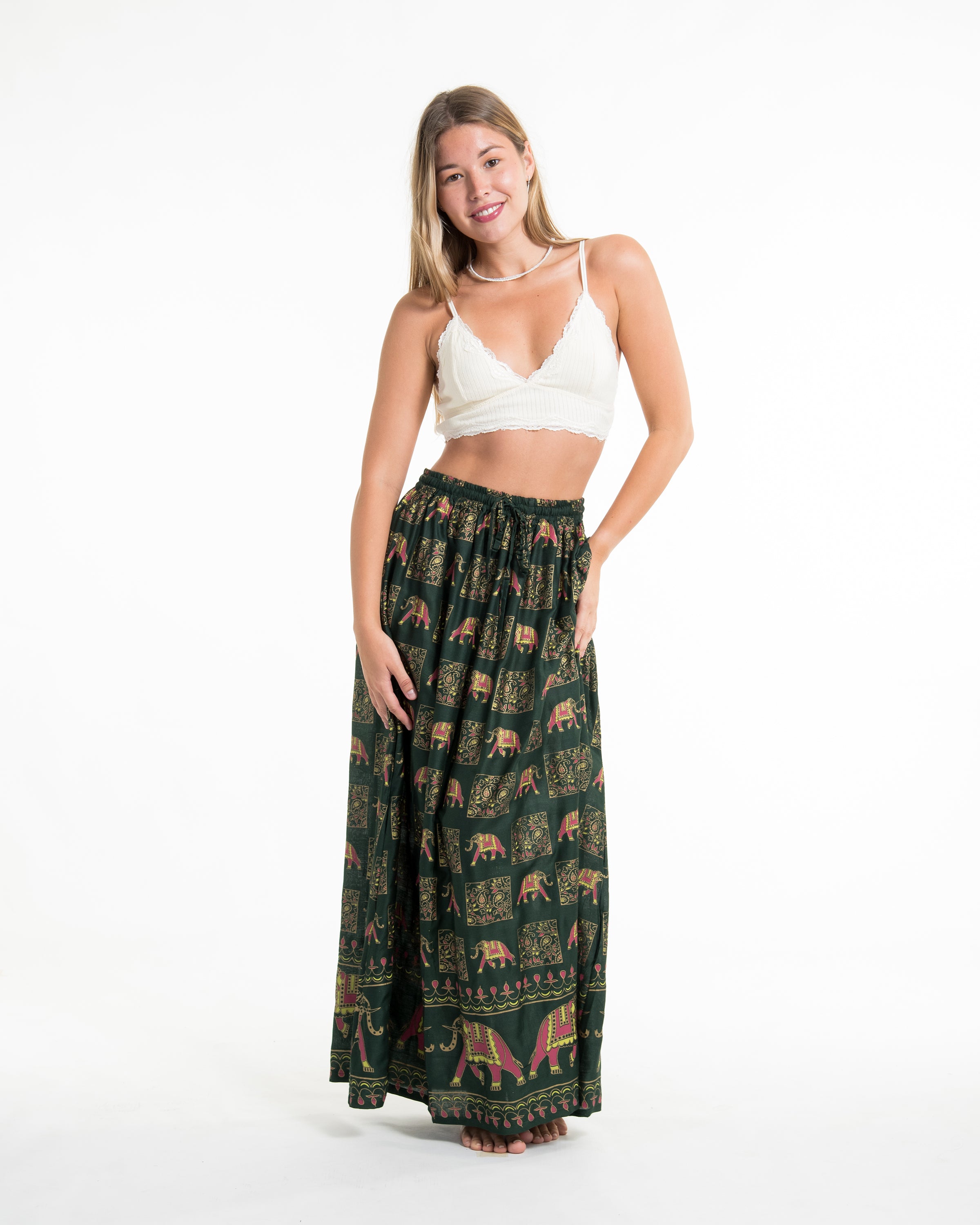 Elephant Print Midi Skirt in Green
