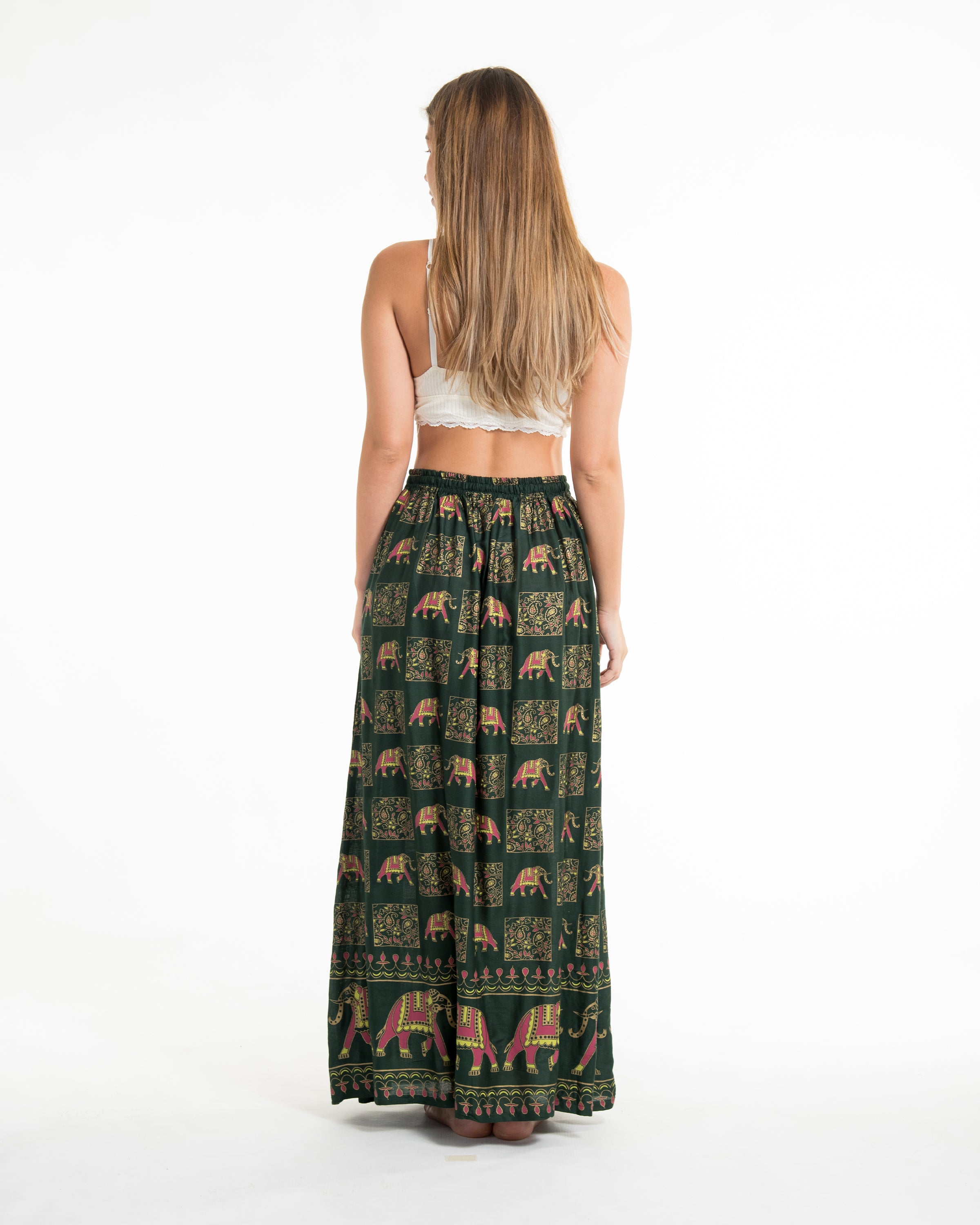 Elephant Print Midi Skirt in Green
