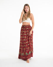 Elephant Print Midi Skirt in Maroon