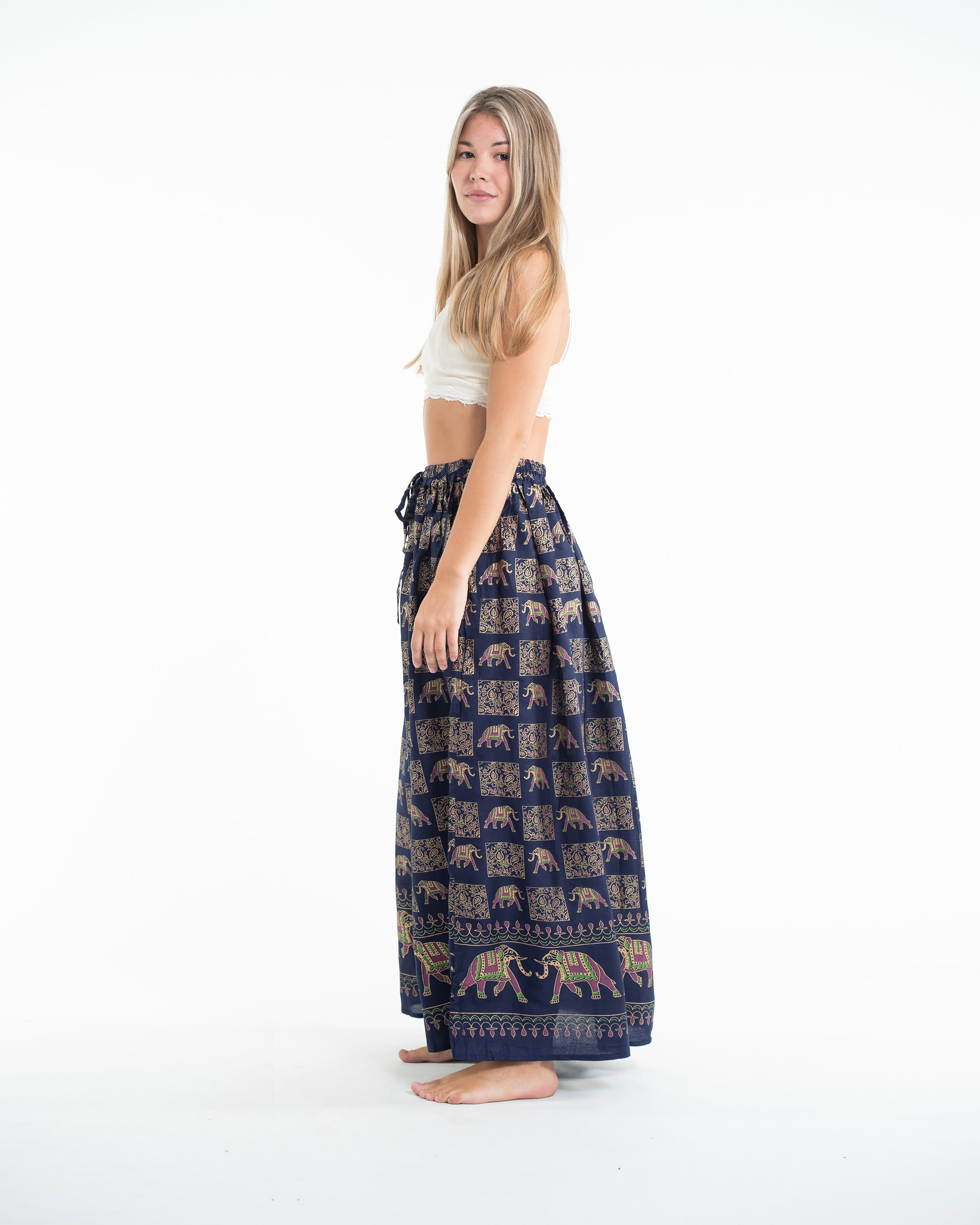 Elephant Print Midi Skirt in Navy